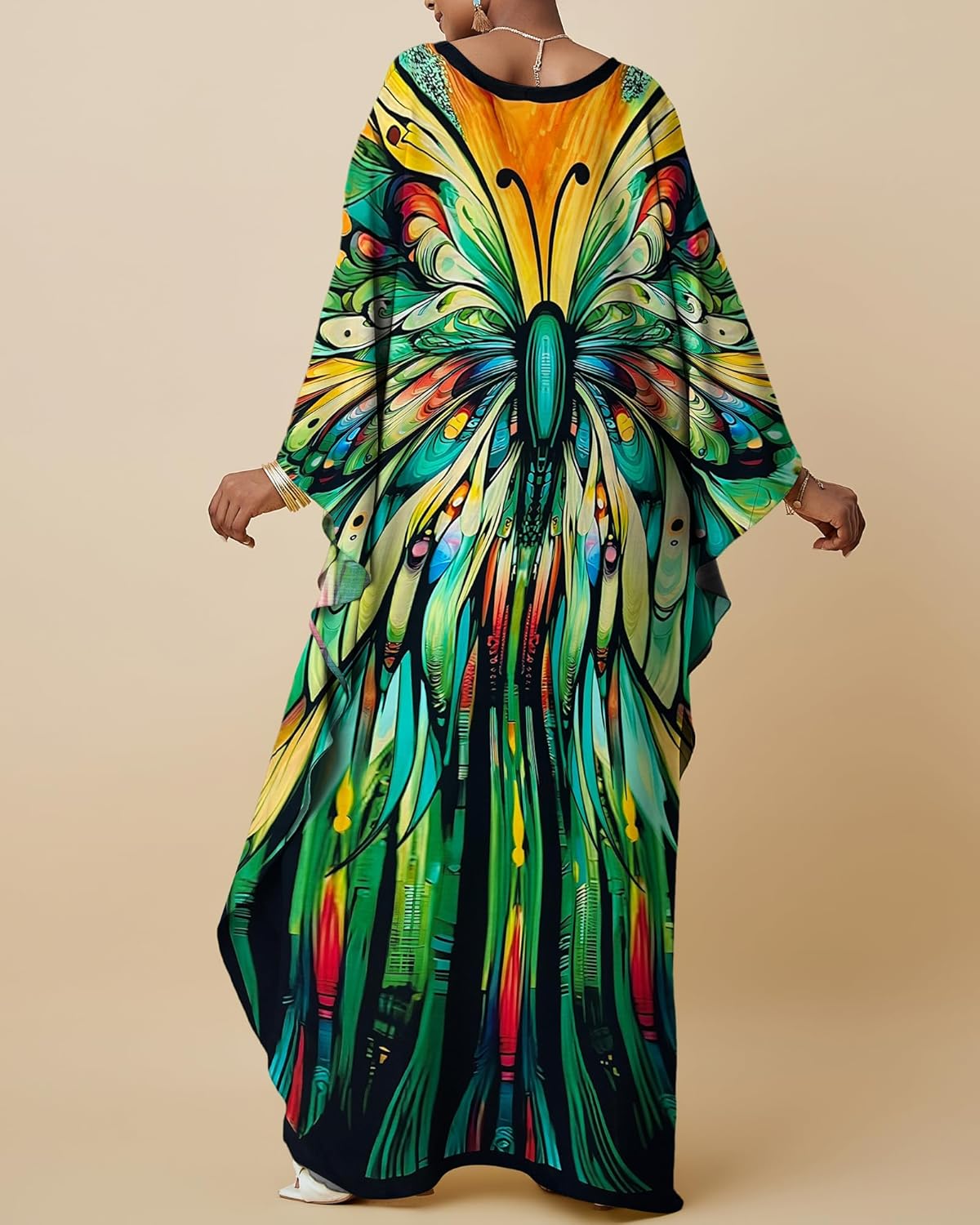 Bsubseach Kaftan Dresses for Women Floral Print Caftans Bathing Suit Cover Ups Plus Size Long Beach Coverup Dress - Image 6