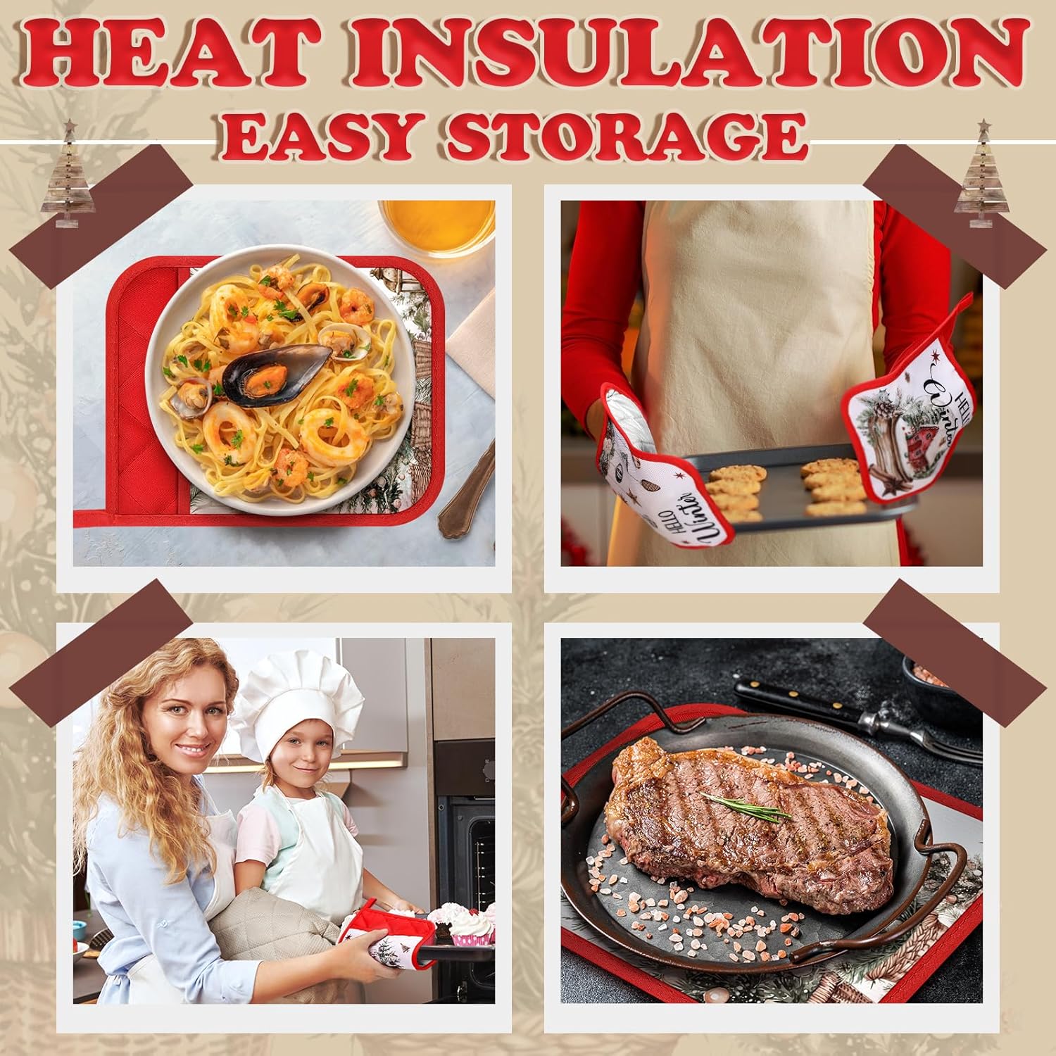 Roshtia 12 Pcs Christmas Pot Holders with Pocket Neutral Xmas Farmhouse Pot Holders for Kitchen Winter Hot Pads Oven Mitts Cookie Bag Cute Heat Resistant Oven Gloves for Kitchen Gift Baking Cooking - Image 5