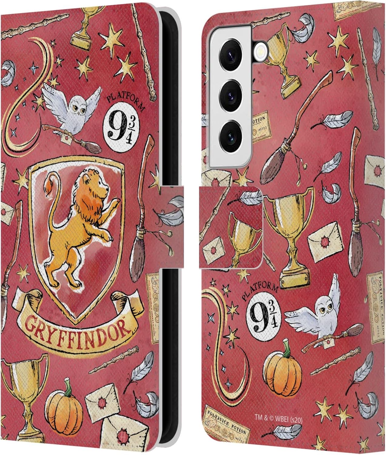 Head Case Designs Officially Licensed Harry Potter Gryffindor Pattern Deathly Hallows XIII Leather Wallet Case Compatible with Samsung Galaxy S22 5G