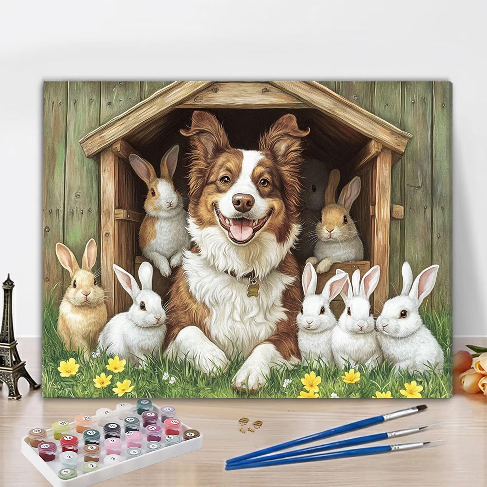 Dipingere con i Numeri Adulti Cane Dipingere con i Numeri Coniglio Paint by Numbers Hobby Creativi Adulti Fai Da Te Tela di Pittura a Olio Kit, Decorazioni Donna Regalo 60x80cm Senza Cornice Y3-247