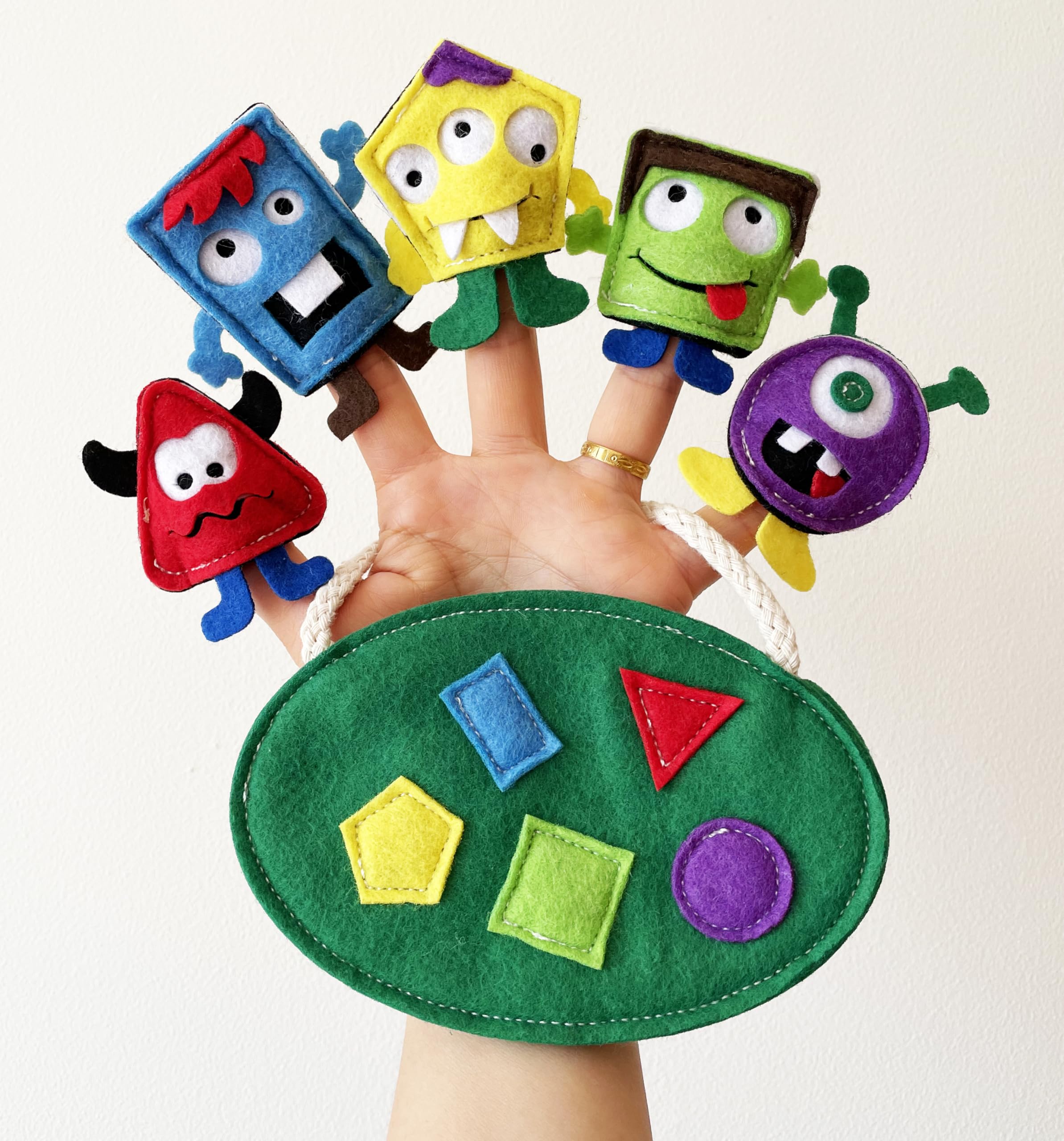 Square, Rectangle, Circle, Triangle, Pentagon 5 Shapes Finger Puppet - Fun and Educational Toy for Toddlers and Preschoolers - Image 2
