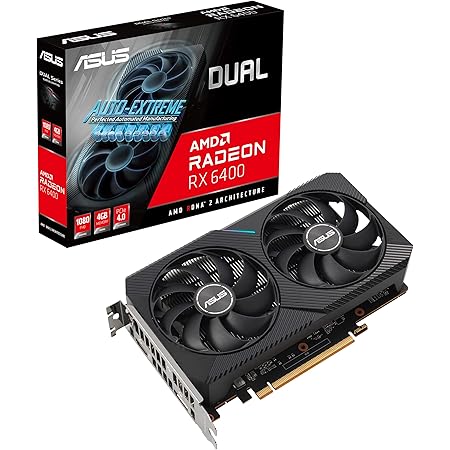ASUS DUAL AMD Radeon RX 6400 – Carte graphique gaming (4GB GDDR6, AMD RDNA 2, PCIe 4.0, HDMI 2.1, DisplayPort 1.4a, Ventilateurs axiaux, 0dB)