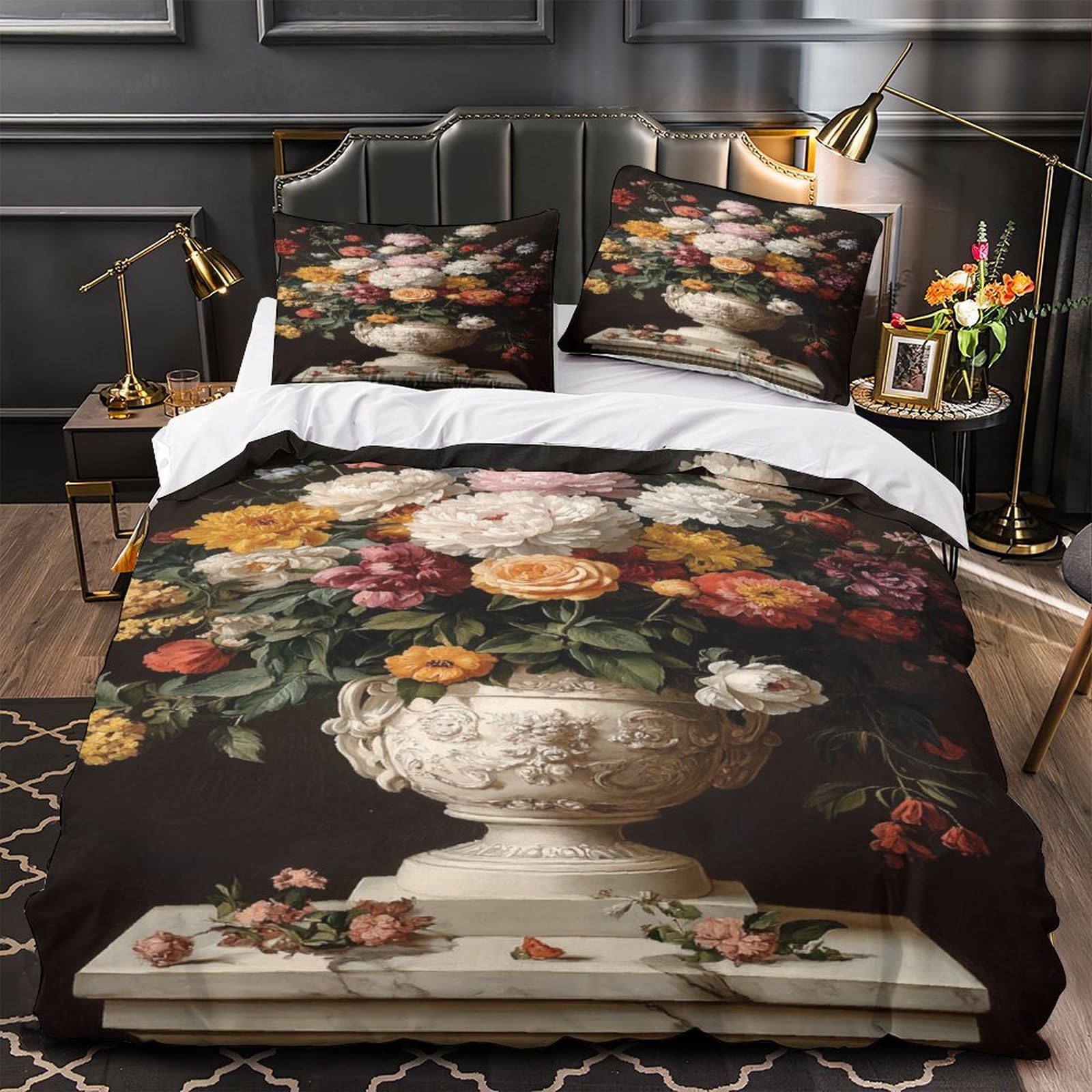 Composition florale 3D imprimé drap de couette 3 pièces microfibre 220x240cm