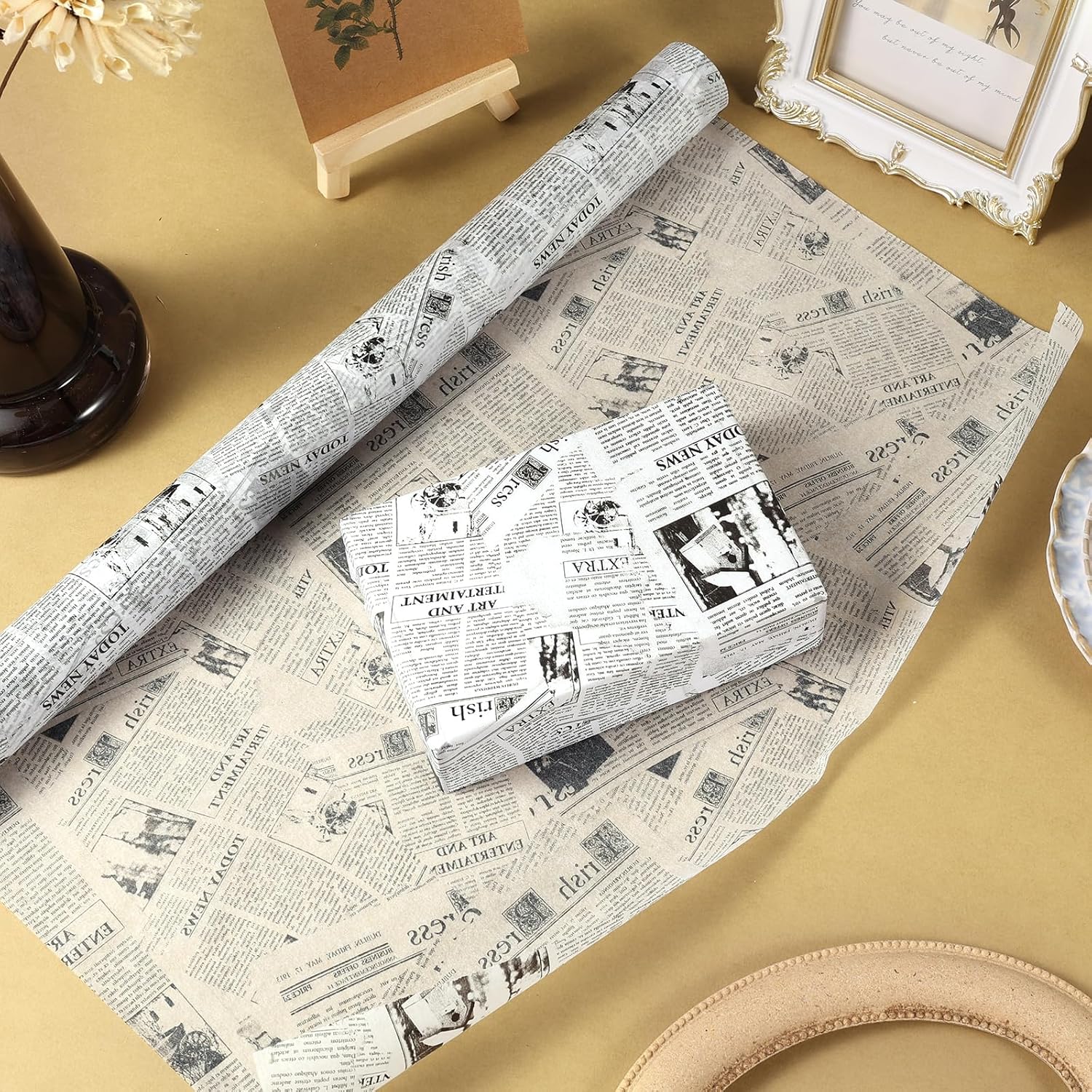 1 Roll of Vantage Newspaper Tissue Paper Mini Roll, 17 in x 98.4 Ft, Retro Magazine Newspaper Patterns Gift Wrapping Paper for Valentine's Day DIY Crafts Wedding Birthday Anniversaries Party Supplies