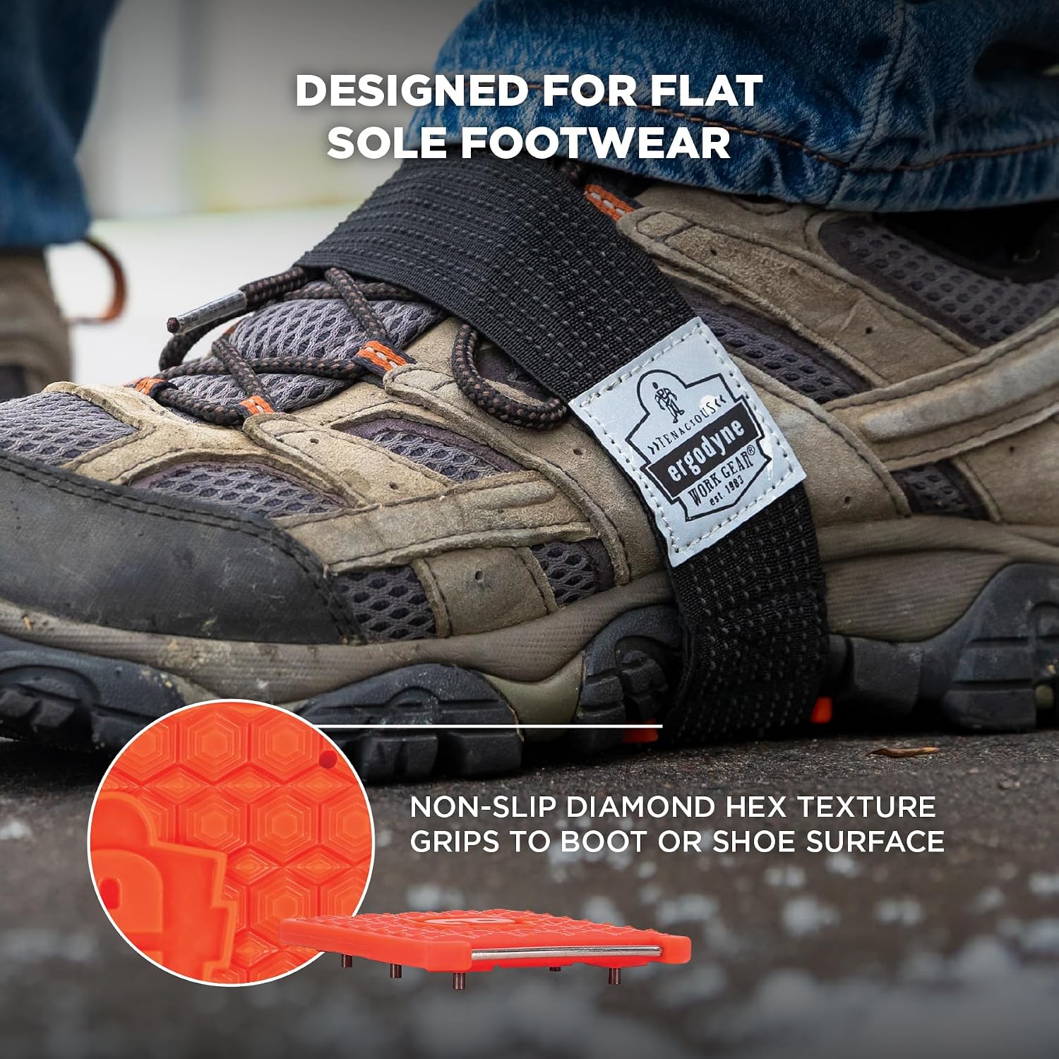 Ergodyne TREX 6316 Mid-Sole Ice Cleats Traction for Flat Soles, Easily Rotates for Indoors, Driving, Climbing