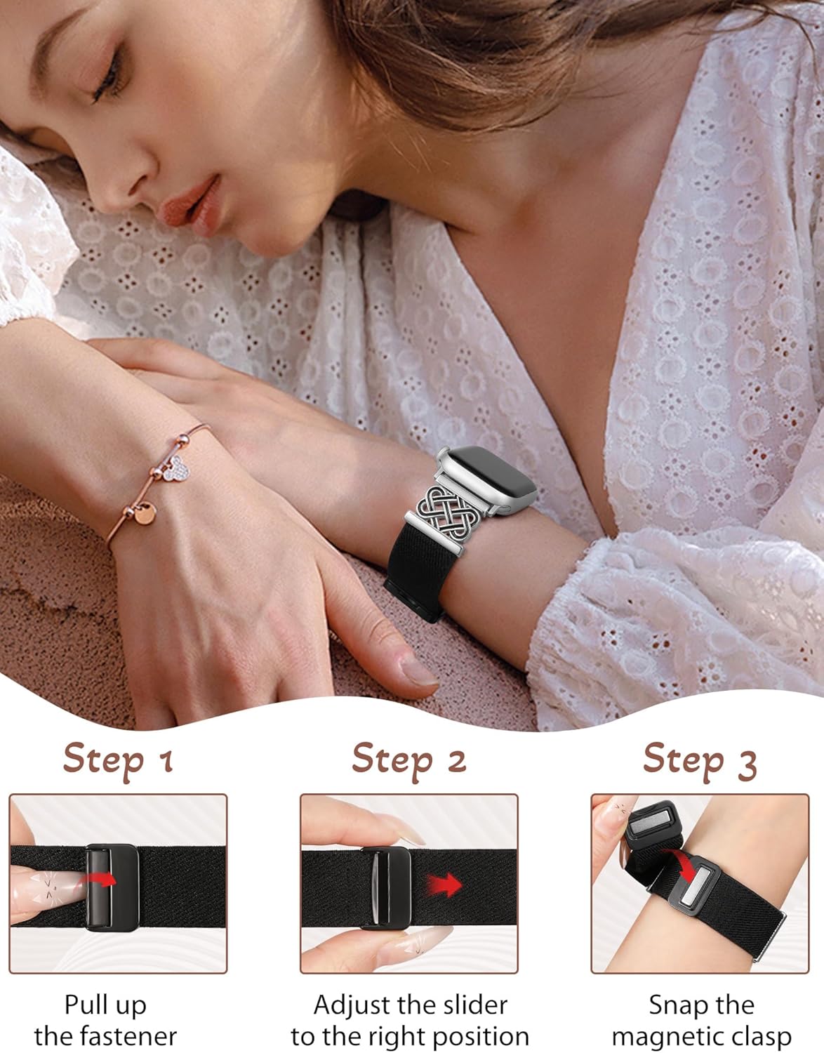 Minyee Magnetic Stretchy Band Compatible with Apple Watch Bands 38/40/41/42/44/45/46/49mm Women Men, Celtic Knot Soft Elastic Nylon Fabric Strap for iWatch Series 11 10 9 8 7 6 5 4 SE/Ultra 3 2 1 - Image 5