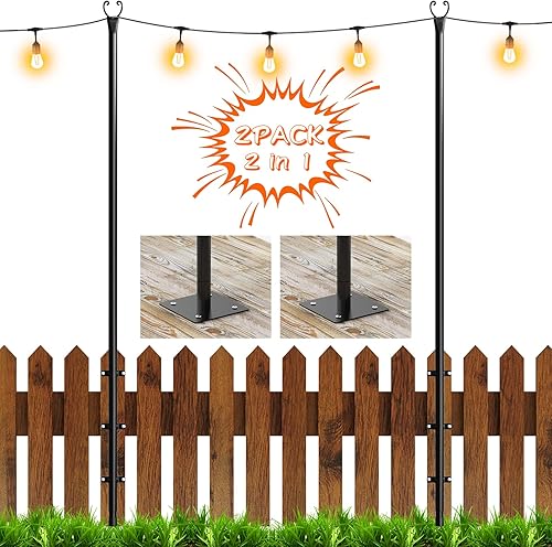 Miniatura 1 de IRMNAN Postes de luz de cadena, paquete de 2 postes de luz para tira de luces exteriores, postes de luz para exteriores, postes de luz para césped,
