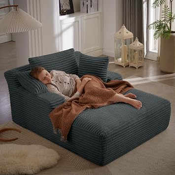 Oversized Chaise Lounge Chair Indoor,Corduroy Upholstered Boneless Sofa Bed,Deep Seat Sleeper Couch Reading Chairs,Cloud Sofas Couches for Living Room,No Assembly