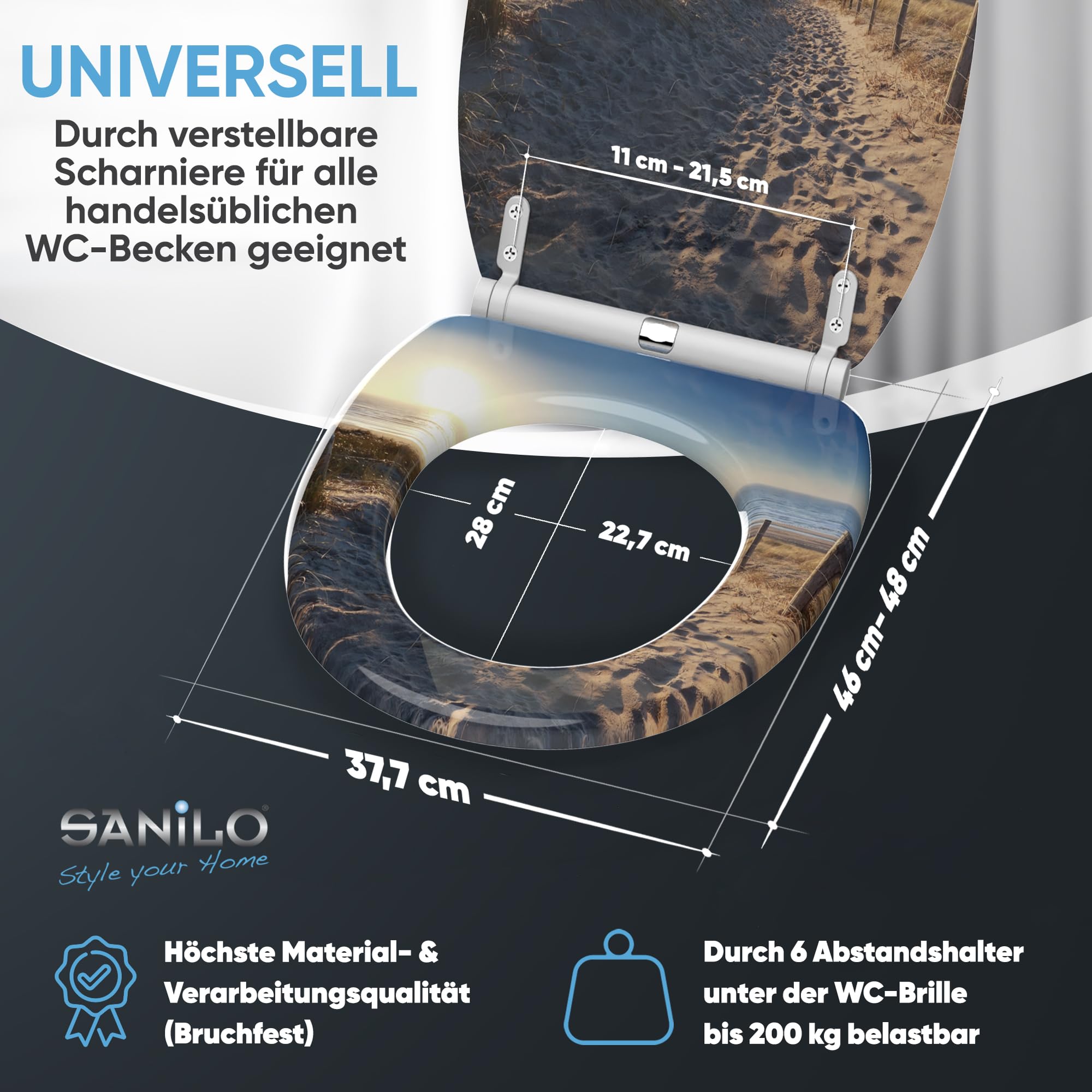 Sanilo WC Sitz mit Absenkautomatik & Quick-Release aus Holz, Düne