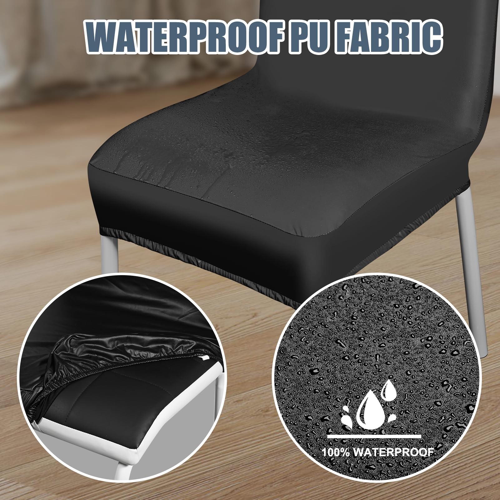 Lot de 6 housses de chaise de salle à manger à dossier haut extensibles et lavables en similicuir – Protection universelle pour salle à manger, cuisine, hôtel, restaurant, maison, mariage