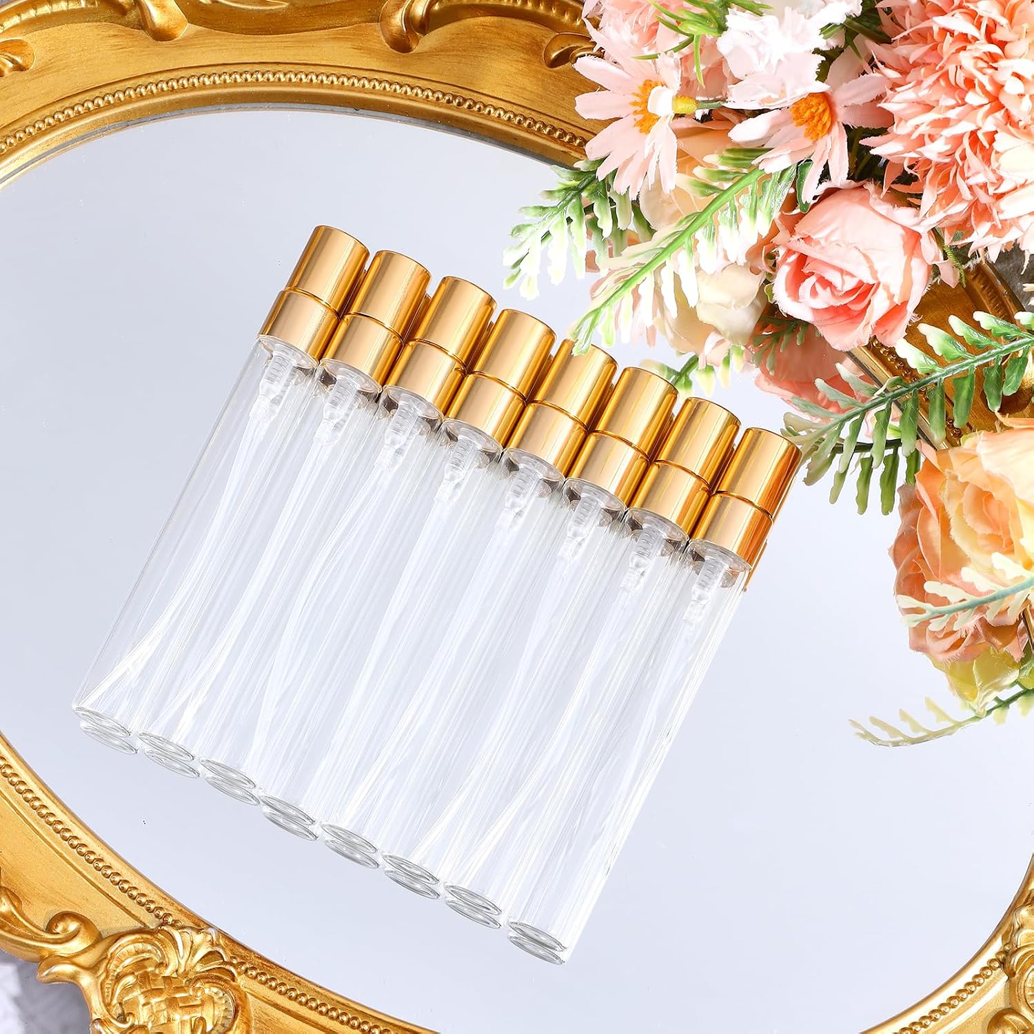 MAQUITA 50 Pcs Mini Spray Bottles 10 ml Clear Glass Perfume Bottles Refillable Fine Mist Perfume Atomizer Portable Empty Sample Containers for Cleaning, Essential Oils, Travel