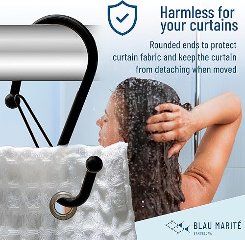 Miniatura 10 de Blau Marité 10 Metalic S-Hooks with Anti-Fall System. Anti Drop S-Shaped Hook with Safety Buckle to Prevent Falls. Heavy Duty. (Black, 2.5in Long