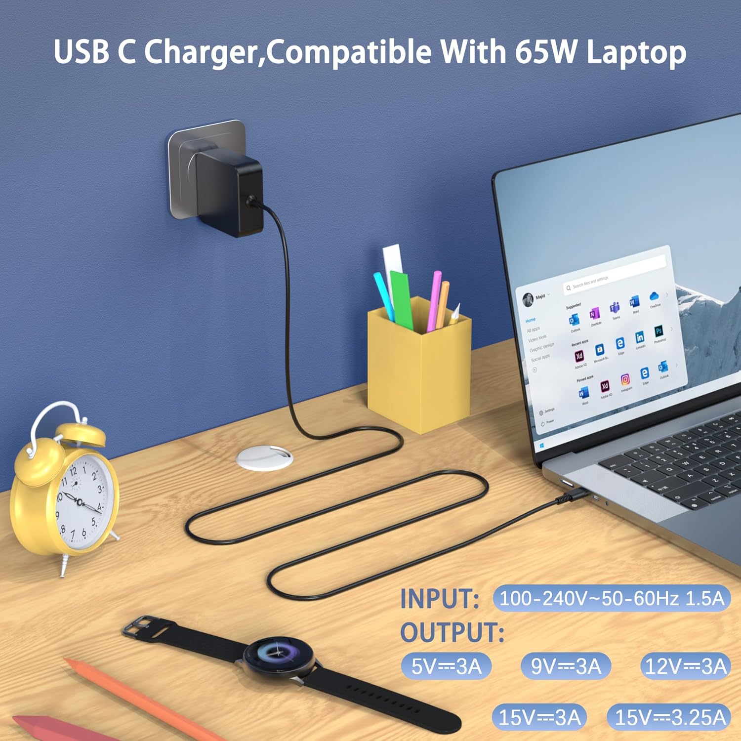 65W USB C Charger AC Adapter Compatible with Lenovo ThinkPad/Chromebook/Yoga,HP Acer Asus Samsung Google Dell Chromebook Latitude Type C PD Fast Charging Power Cord Supply image 2 of 7 B0DXNCC1GB