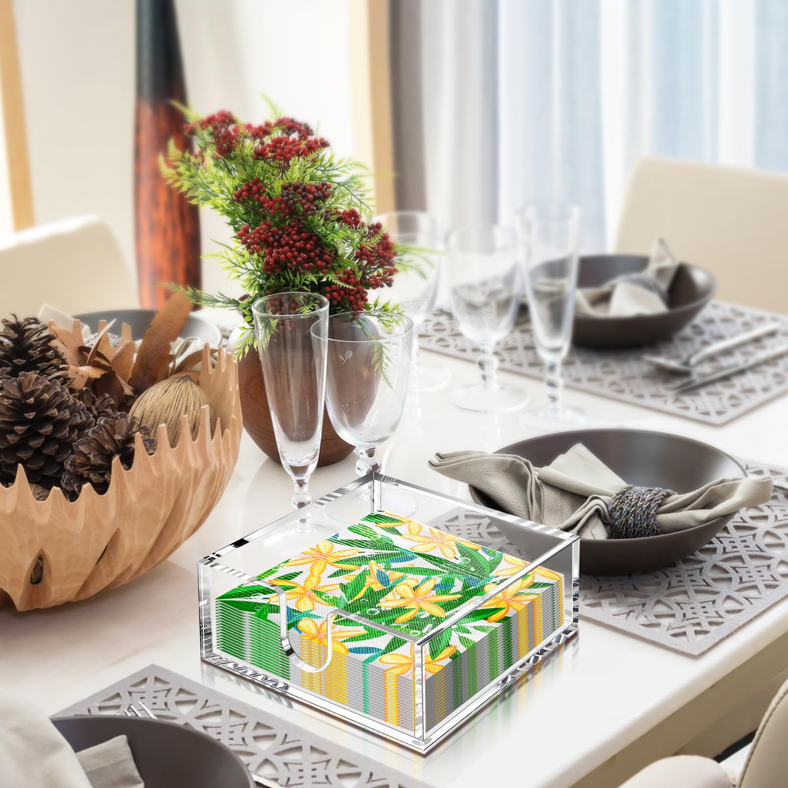 Portatovaglioli da cocktail, 13 x 12 cm, in acrilico, per tavolo, trasparente, rettangolare, quadrato, per cena, cucina, bagno, ristorante, bar (confezione da 2)