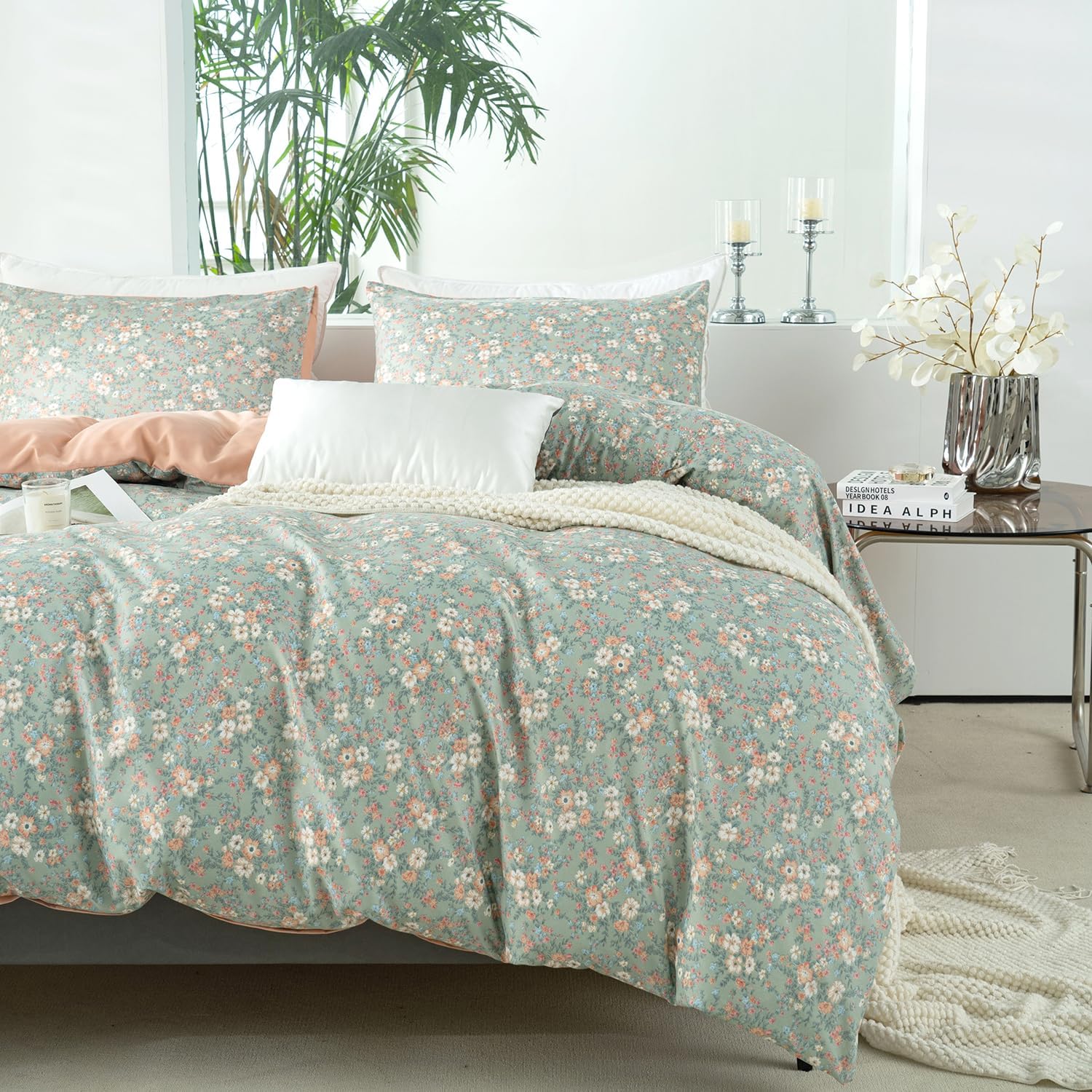 Duvet Cover King Floral 100% Brushed Microfiber 3 Pieces Vintage Chic Floral Garden Vibrant Botanical Pattern Printed King Duvet Cover Flower with Zipper Closure - Image 5