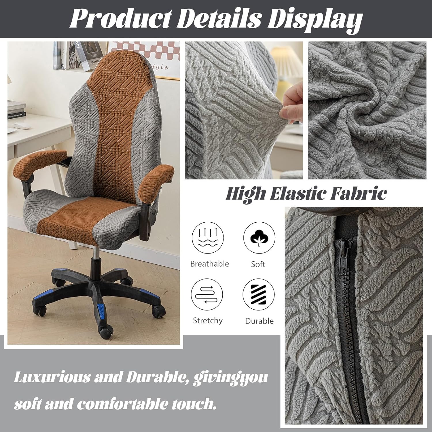 Gaming Chair Covers with Armrest Covers, Stretchable Gaming Computer Office Chair Seat Covers Slipcovers with Zipper Universal Ergonomic Rotating Armchair Covers(Style G-2)