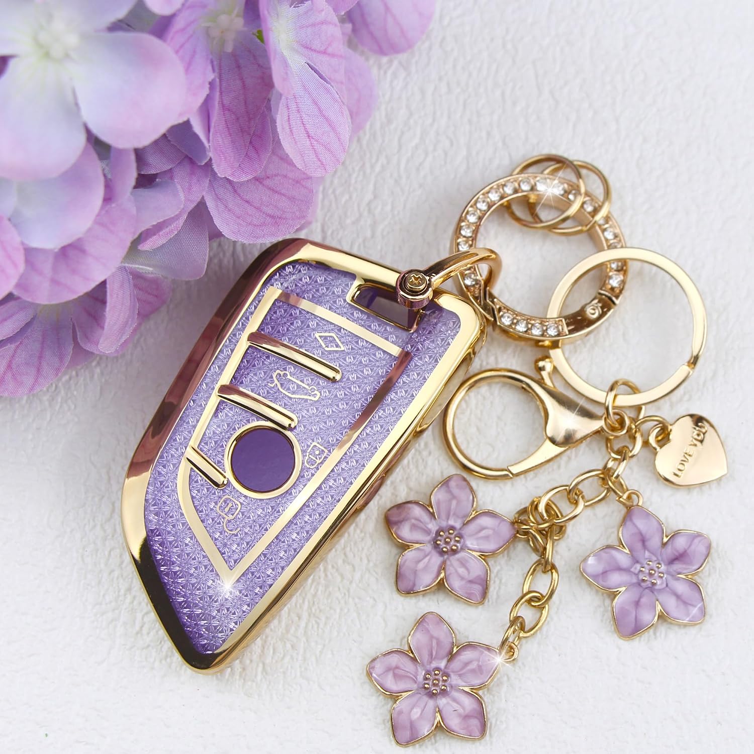 Sakura Flower Key Fob Cover for BMW X3 5 Series 4-Button Purple image 3
