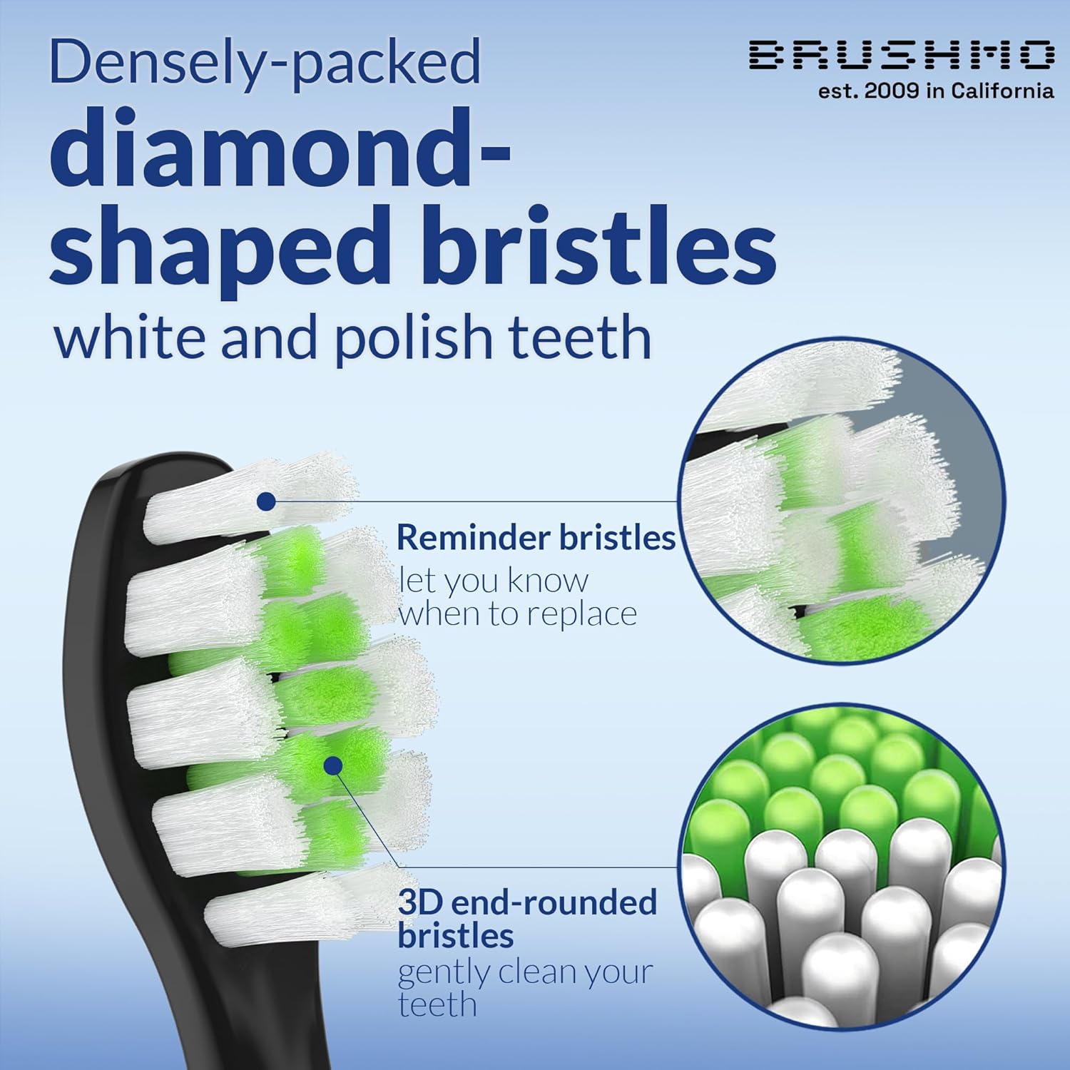 Brushmo Whitening Replacement Toothbrush Heads Compatible with Philips Sonicare DiamondClean HX6062/65, Black, 8 Pack image 4 of 6 B09CWX7RCX
