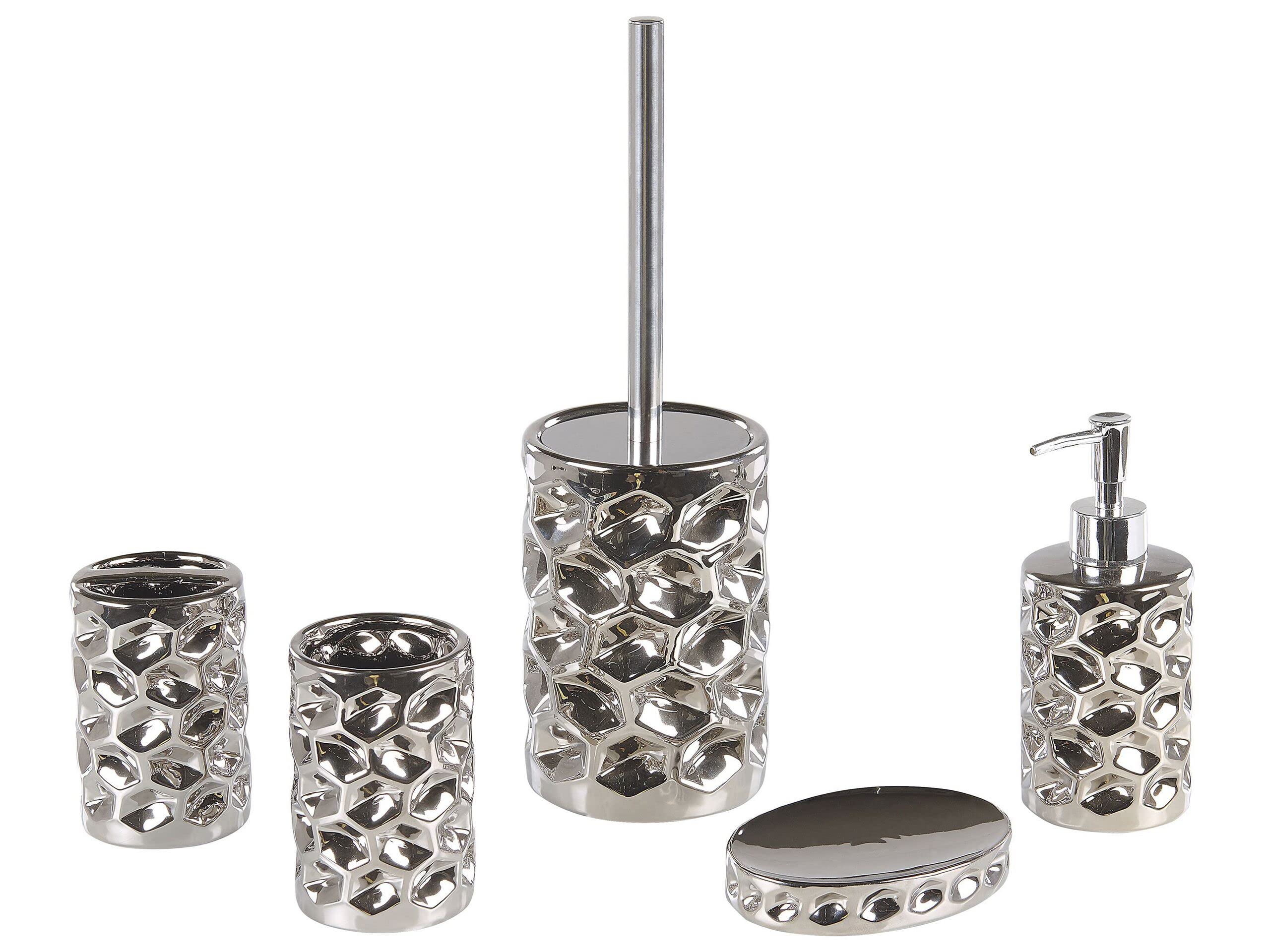 Elegantes Badezimmer-Zubehör 5-teilig aus Keramik in Silber (Tirua)