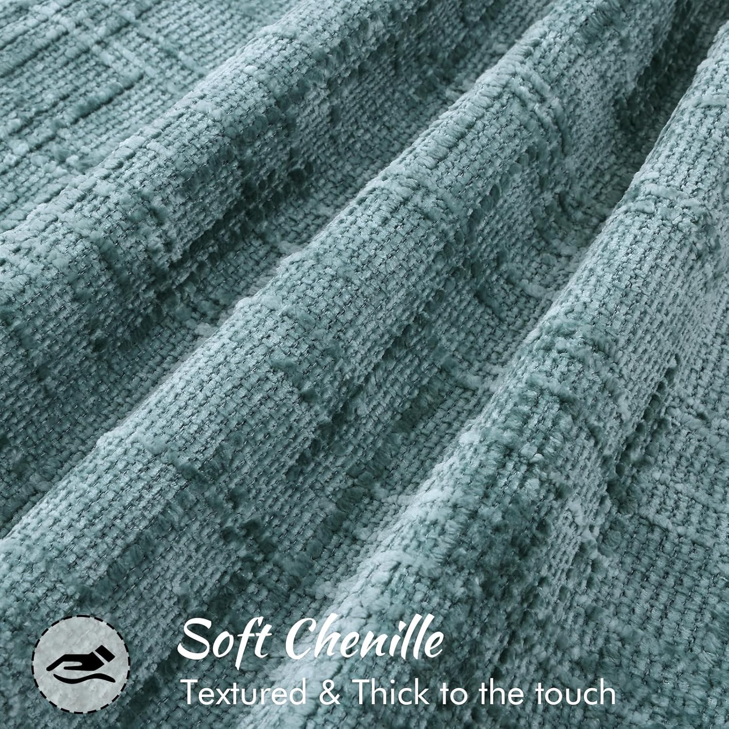 decorUhome Chenille Spring Throw Pillow Covers 20x20 Set of 2, Thick Textured Slubby Neutral Decorative Pillow Covers with Elegant Design for Couch, Sofa, Living Room, Teal - Image 2