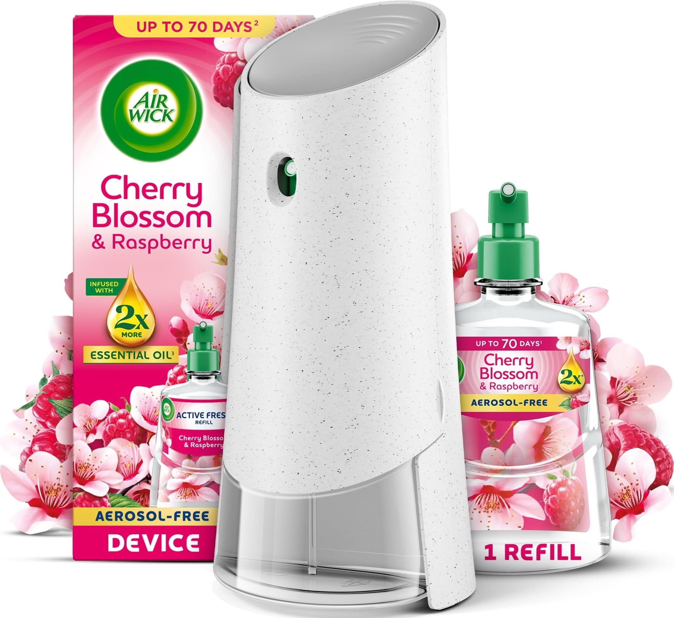Air Wick Cherry Blossom & Raspberry Aerosol-Free Automatic Spray Kit, Lasts up to 70 Days, Air Freshener
