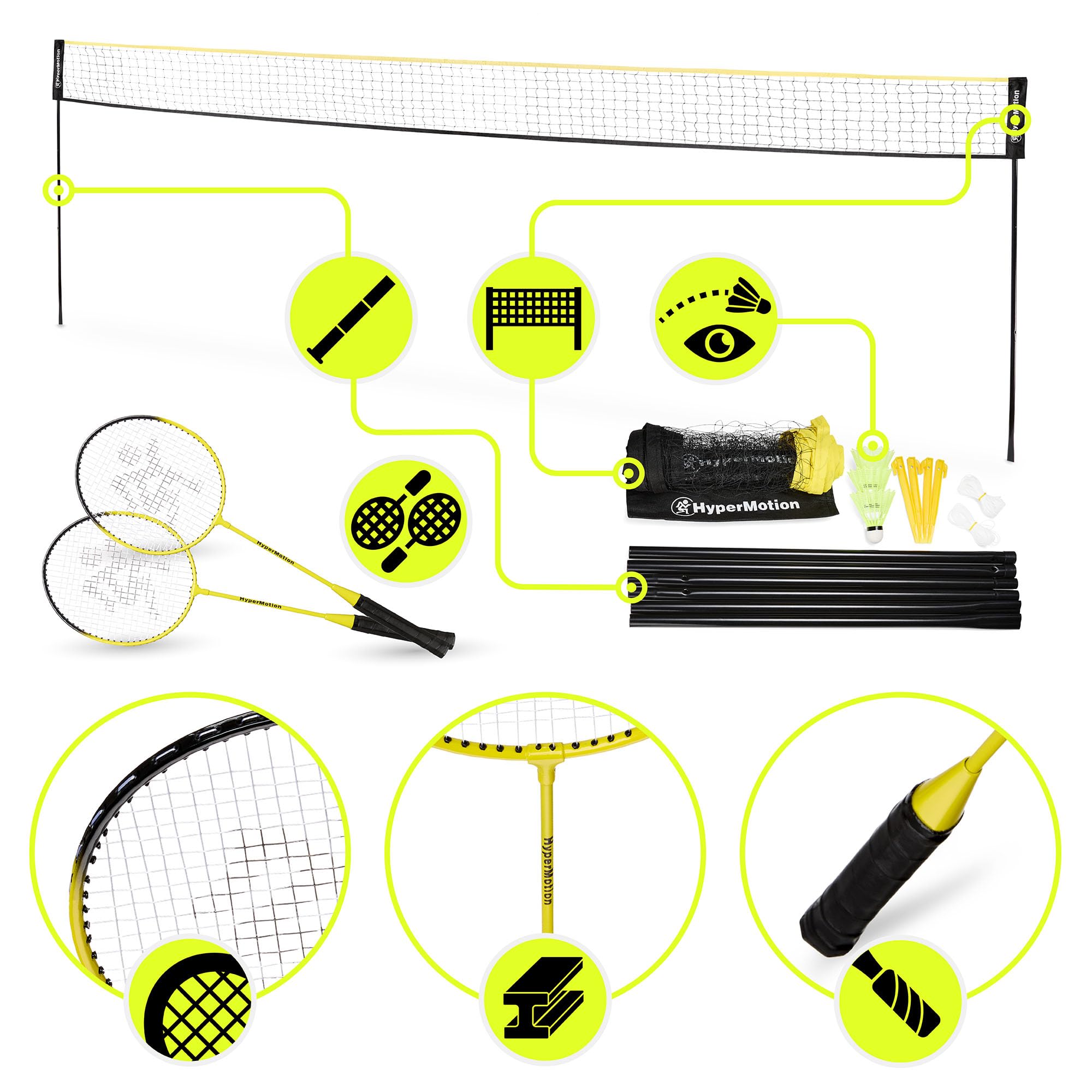 HyperMotion Badminton Set mit 2 Stahlschlägern und Tragetasche aus Oxford-Gewebe, Freizeitspiel für Garten, Park und Strand, Einsteiger