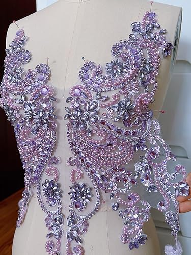 Miniatura 36 de Apliques de encaje hechos a mano con diamantes de imitación para coser en cuentas de vidrio, accesorios para ropa de vestir (blanco)