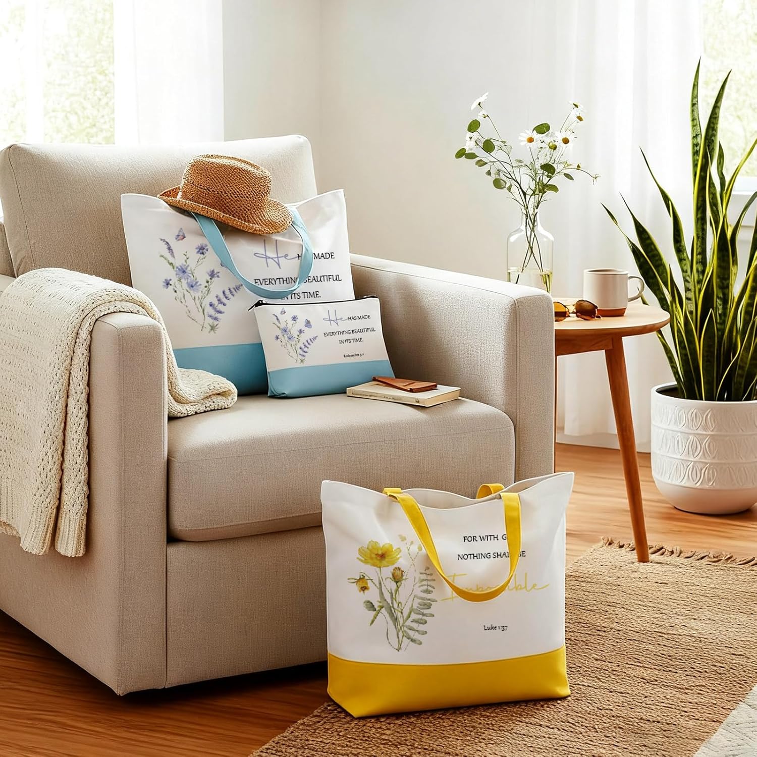 20 Pcs Christian Gift Bible Tote Bags Christian Makeup Pouches Inspirational Bible Verse Cosmetic Bags with Zipper Christmas Religious Gift Flowers Reusable Grocery Religious Party Supplies - Image 7