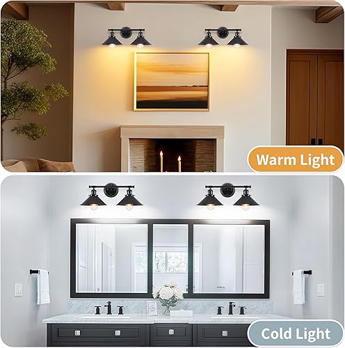 Miniatura 10 de Alynzee 2 lámparas de tocador de baño de doble propósito, aplique de pared de granja, negro mate, accesorios de iluminación industrial de tocador de