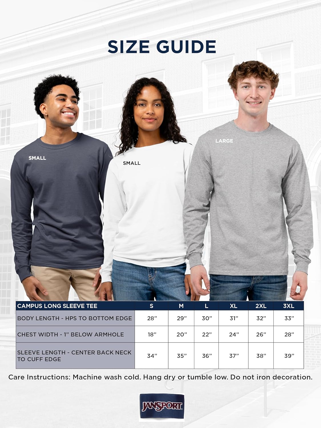 JanSport NCAA Officially Licensed Campus Long Sleeve T Shirt for Men, Soft & Breathable Pre-Shrunk Cotton Crewneck T Shirt