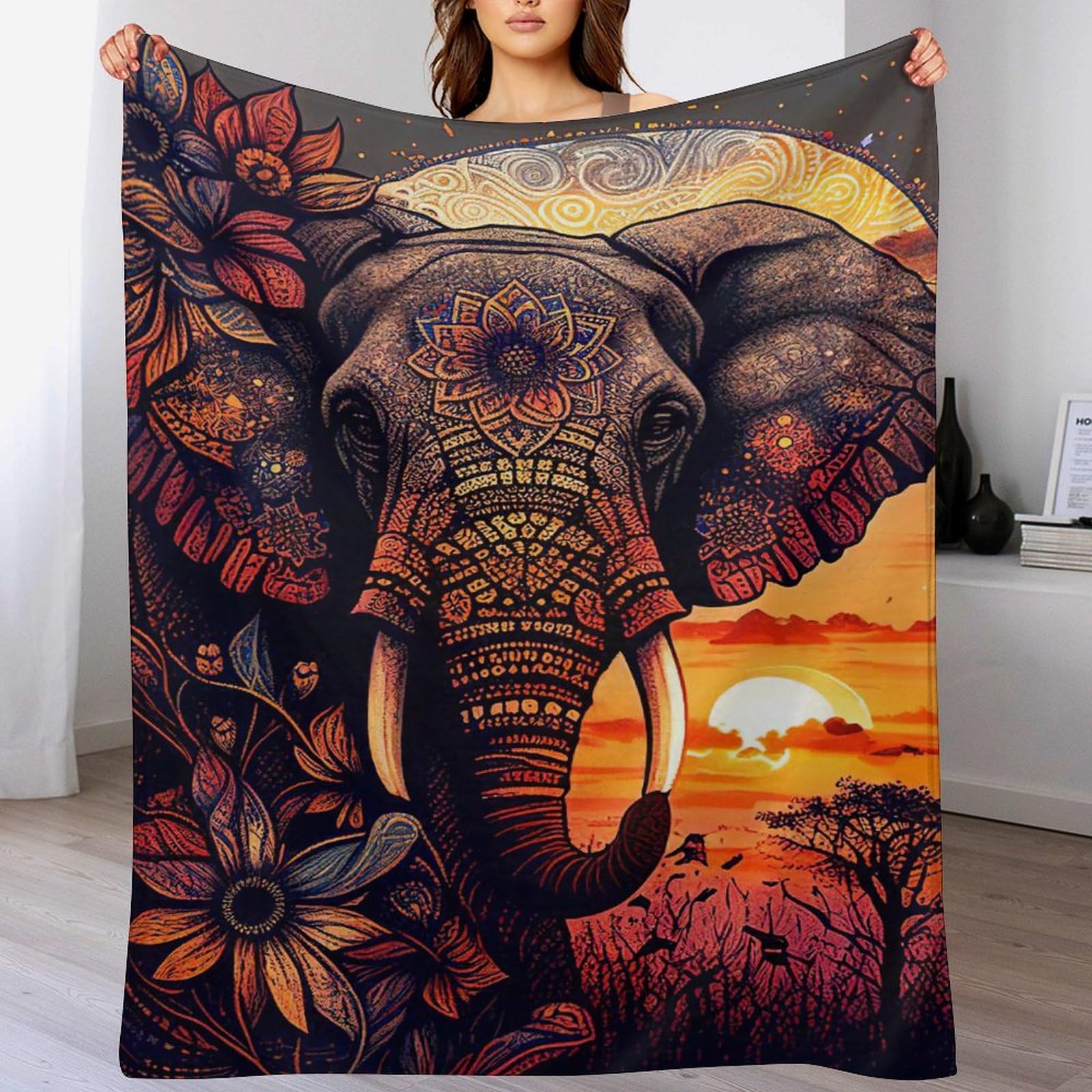 Plaid couverture polaire éléphant douce et chaude jeté de canapé en flanelle 100x130cm