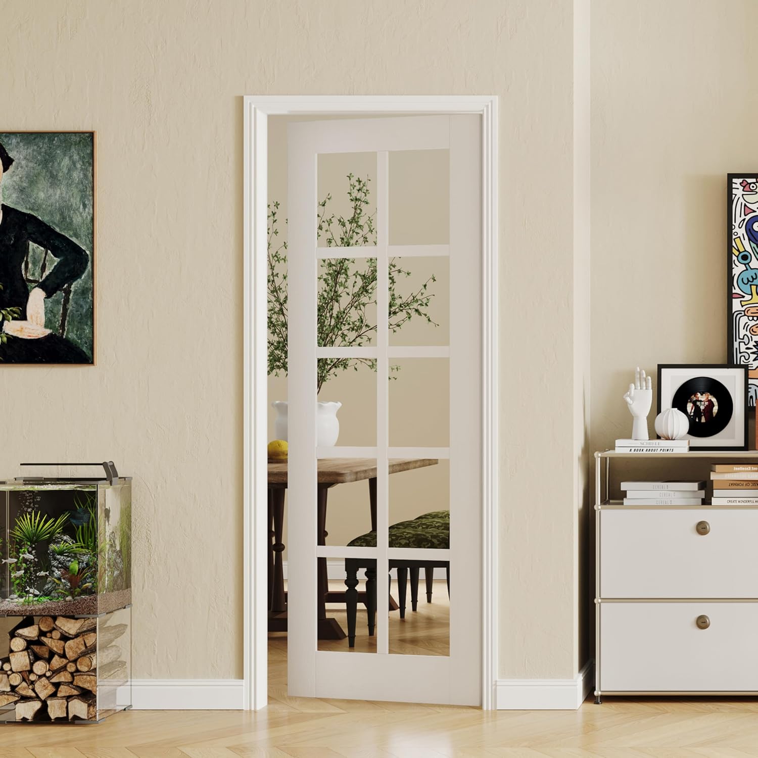 32" x 80" French Interior Doors, 10 Lite Clear Glass Pantry & Closet Door, Single Pre-Finished Slab Door, Solid MDF Core Wood, White Primed (Hinges Not Included)