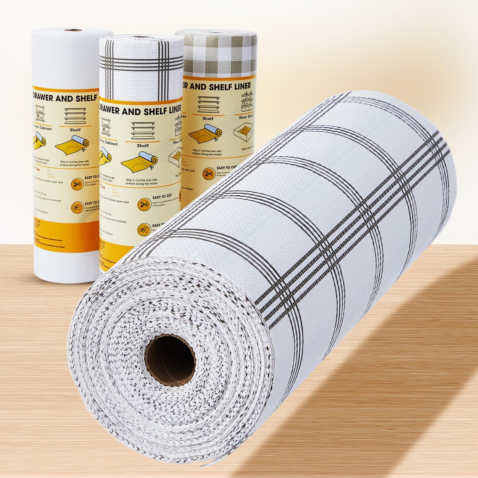 Drawer Liners, Non Slip Shelf Liner for Kitchen Cupboard, Non Adhesive Mats Waterproof for Bedroom Wardrobe Shelves Cabinets Pantry, Grey Stripes 45 x 600 cm