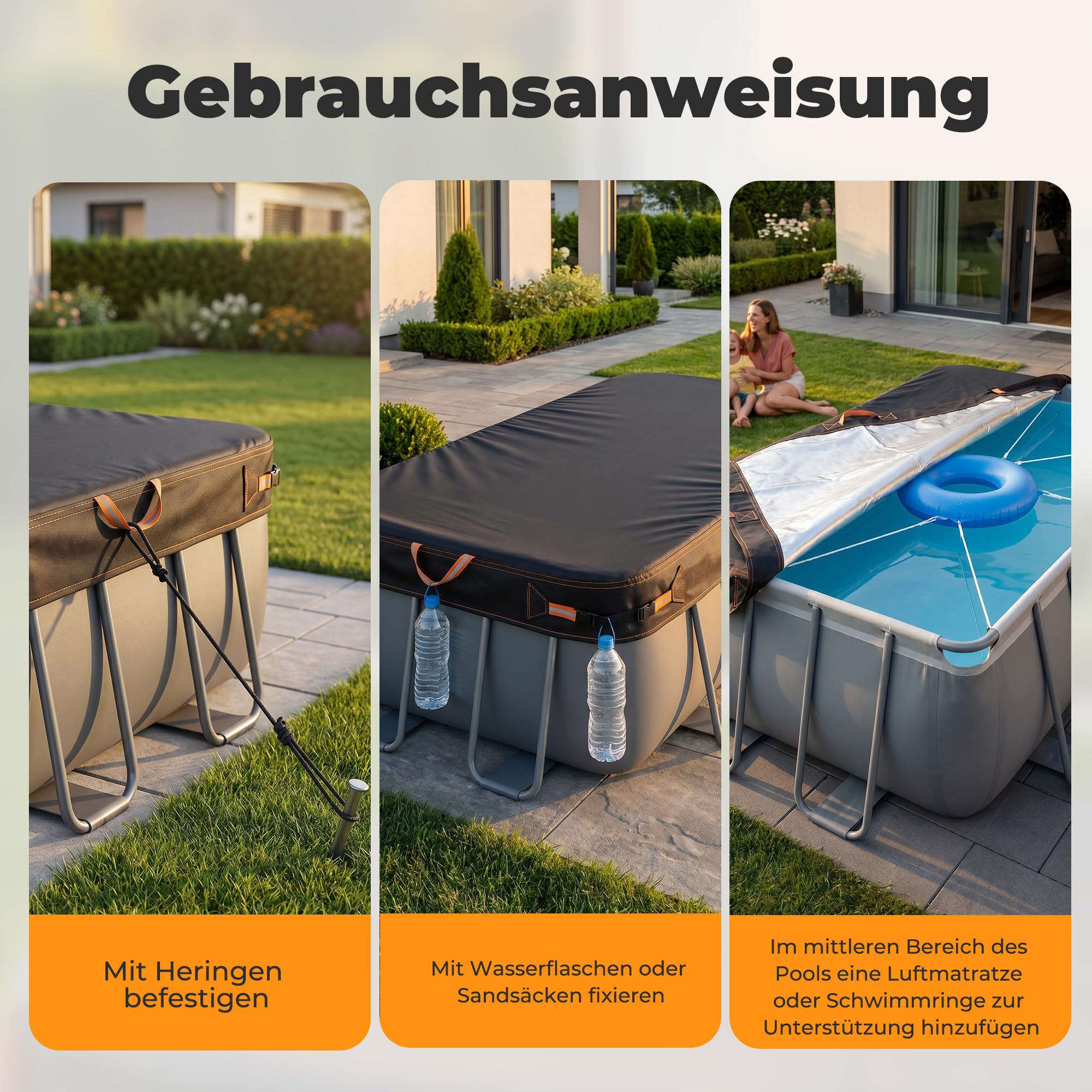 Telone di copertura per piscina rettangolare, in tessuto Oxford rinforzato 500D, extra spesso e resistente, per piscina fuori terra rettangolare, con fibbie e coulisse, 274 x 549 cm