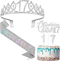 Vista 1 de Crowye Decoraciones para fiesta de 17 cumpleaños de reina, banda de corona de tiara de 17 cumpleaños, reina, 17 decoraciones para tartas