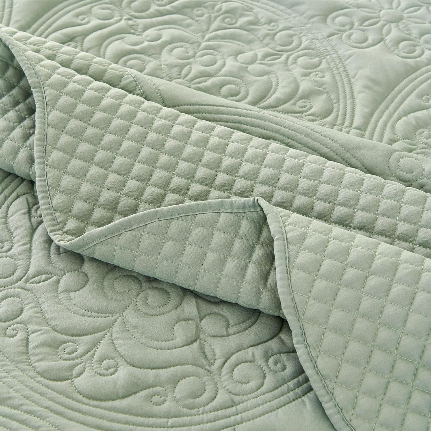 Cmfshape Oversized King Quilt Set Bedspread 120x120-Sage Green California King Quilts 3 PCS-Lightweight Quilted Bedding Extra Large-Bohemian Coverlet for All Season - Image 7