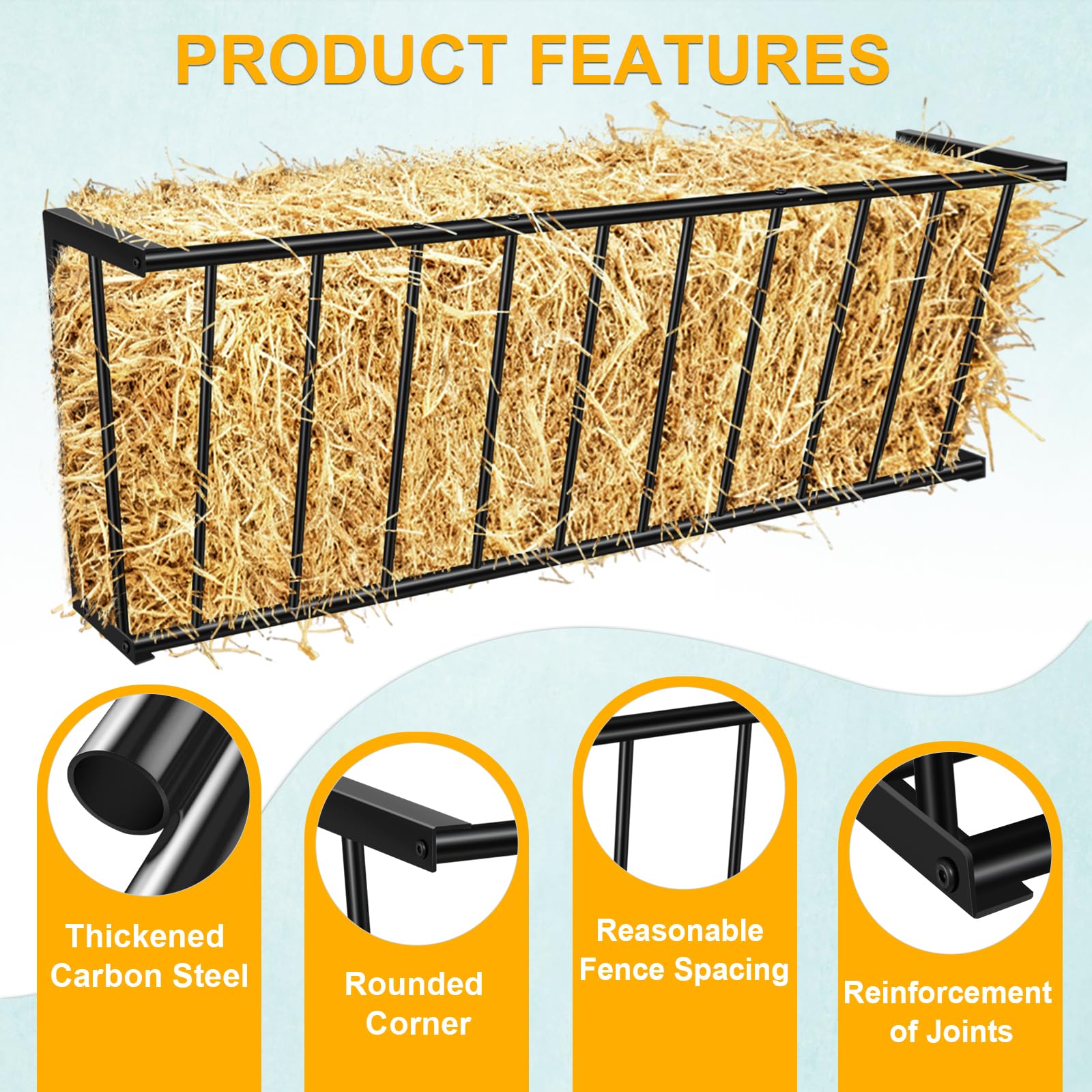 Metal Wall Mount Hay Feeder 40'' Long, 25 Gallon Livestock Feeder for Goats Horses Cattle, Indoor Outdoor Hay Rack Blanket Holder - image 3