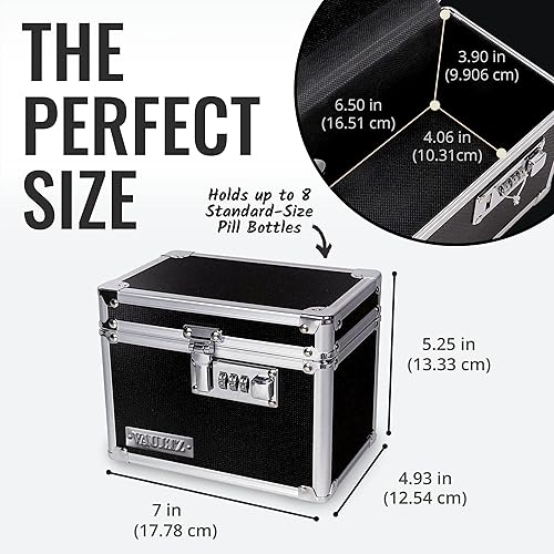 Miniatura 6 de Vaultz Caja de almacenamiento de medicamentos con cerradura de combinación, caja fuerte para gabinete de 4 x 6 x 4 pulgadas, rayas blancas y negras