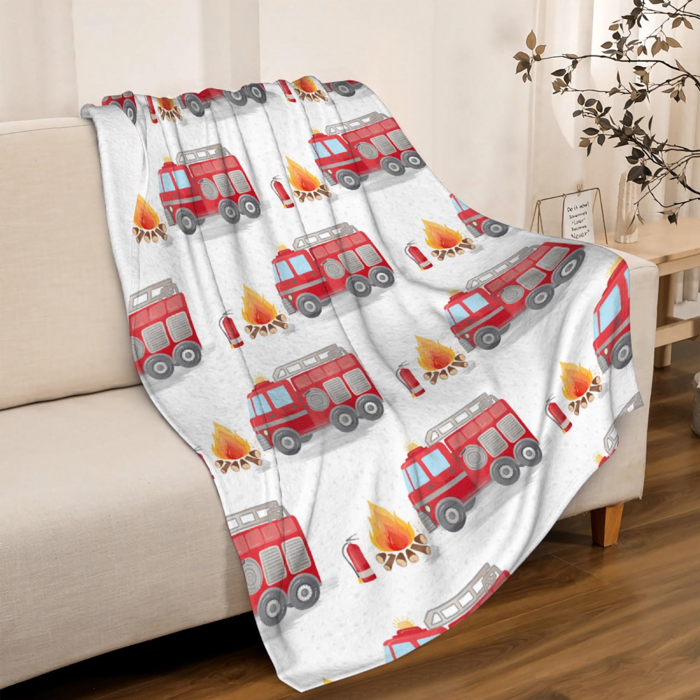 Fire Truck Blanket - Super Soft Fleece Throw Blanket for Couch, Bed - 60x50 in - Teen