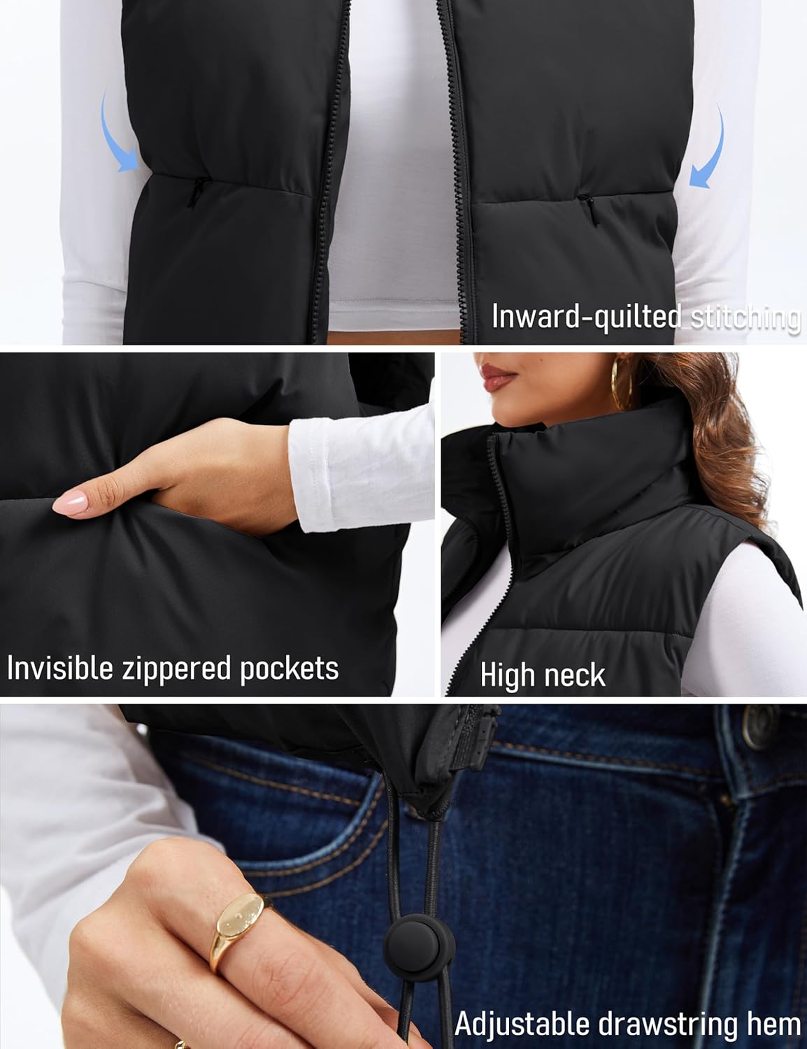 MAGCOMSEN Women's Cropped Puffer Vest Lightweight Zip Up Stand Collar Winter Fashion Outerwear Sleeveless Padded Gilet - Image 6