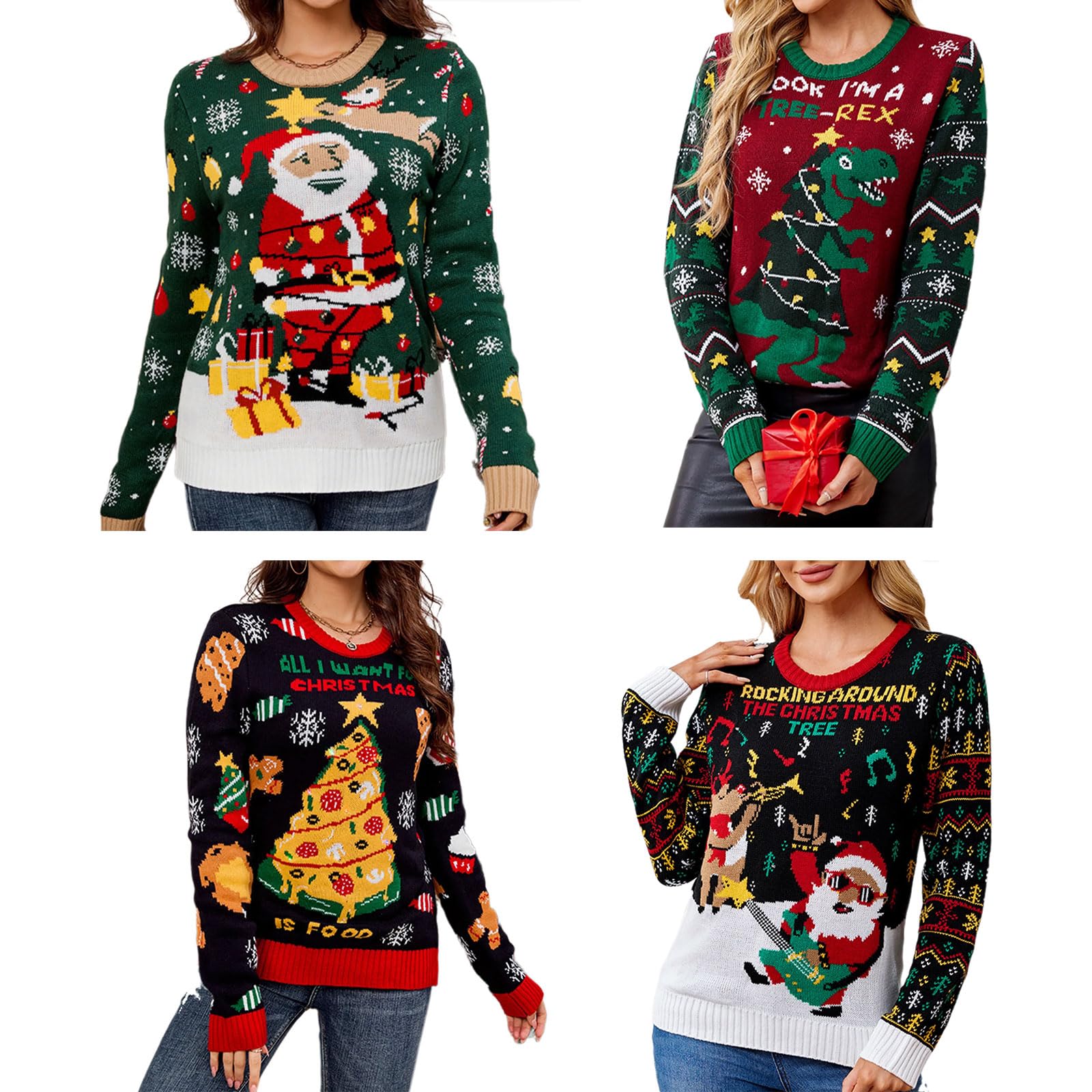 Maglioncino natalizio con motivo Babbo Natale in acrilico lavorato a maglia per donne festival LED maglione camicia Babbo Natale maglia top