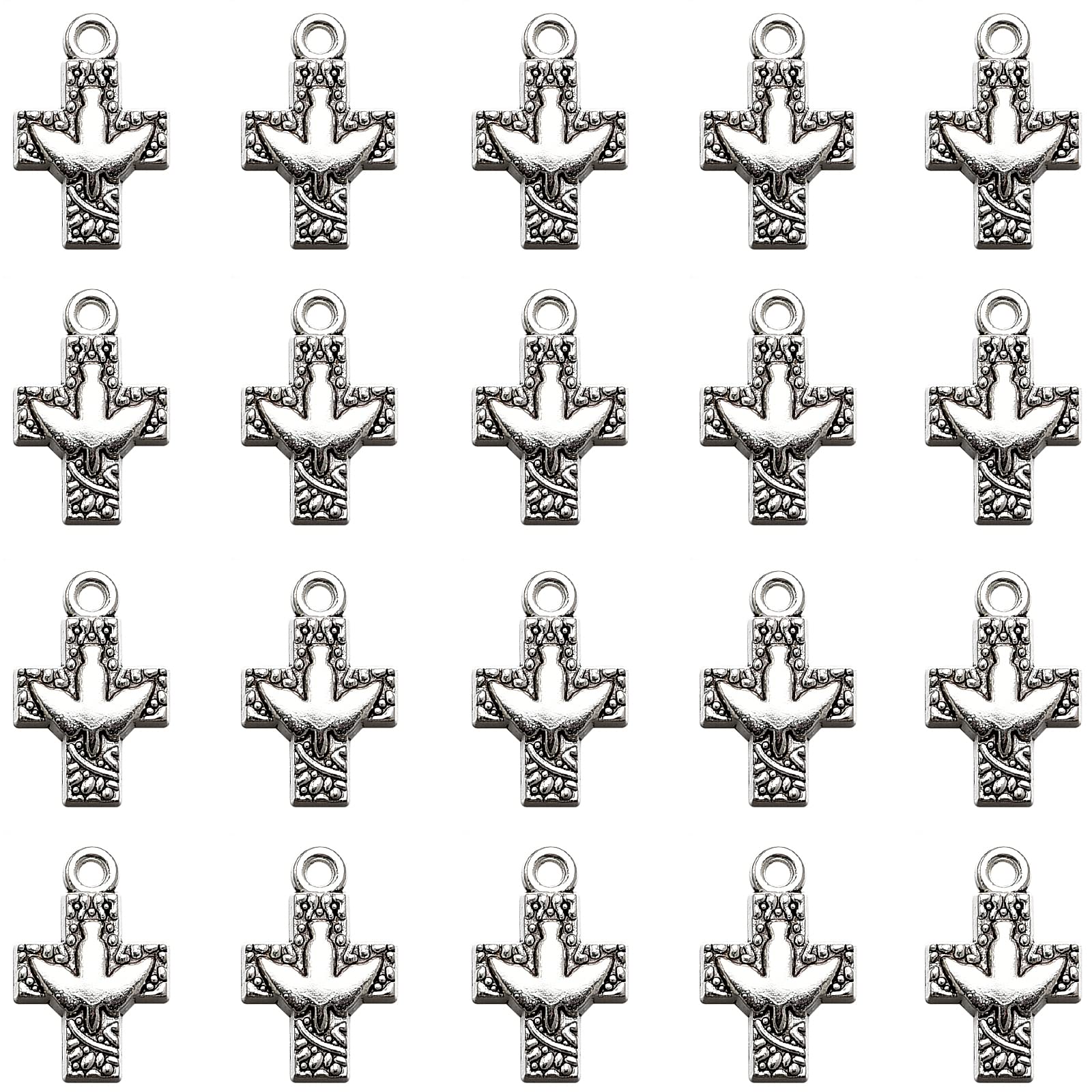 MseaRust45Pcs Alloy Antique Silver Holy Spirit Dove Cross Charm Peace Dove Crucifix Pendant for Diy Jewelry Rosary Making Supplies