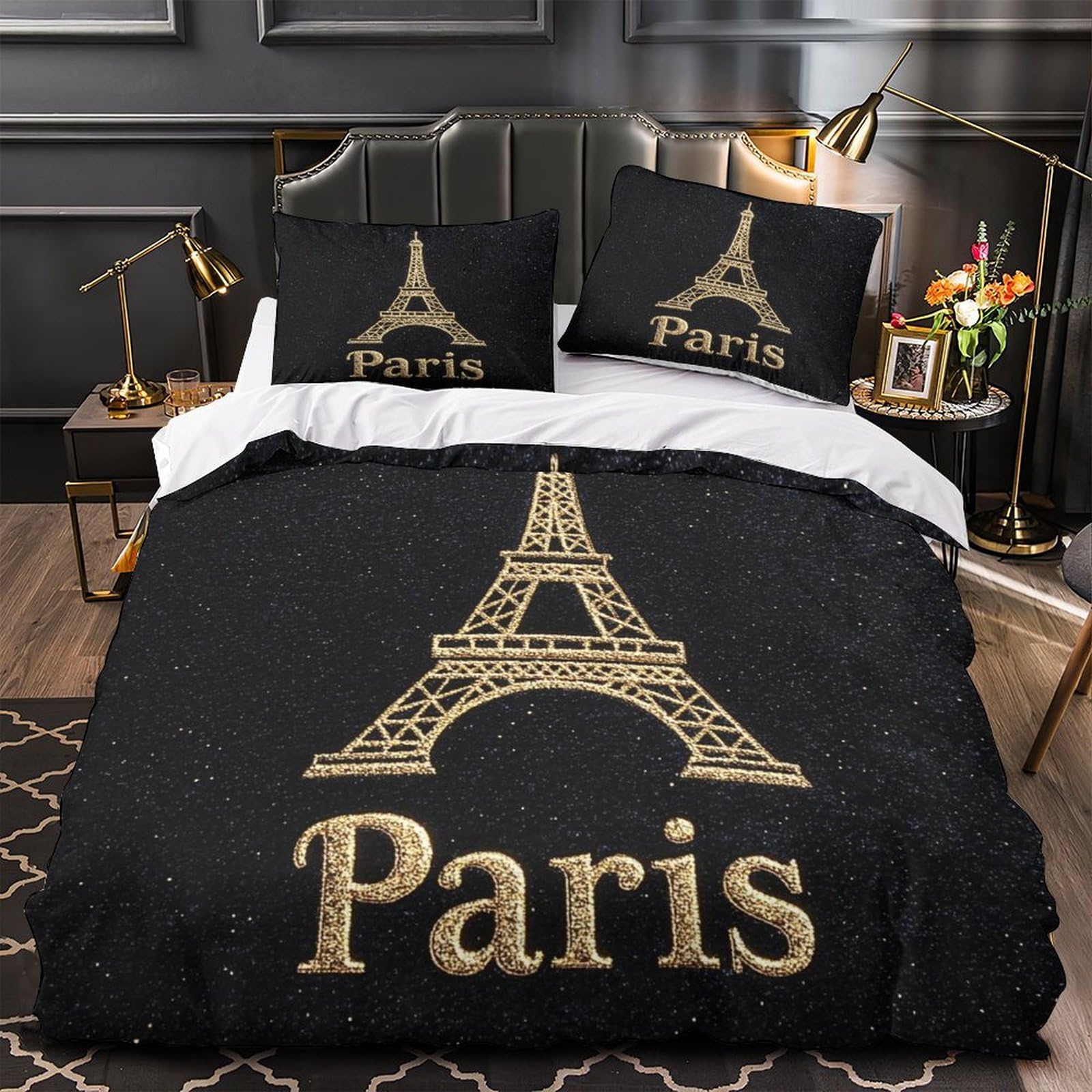 Drap de couette Tour Eiffel anti-tache respirant pour lit king size