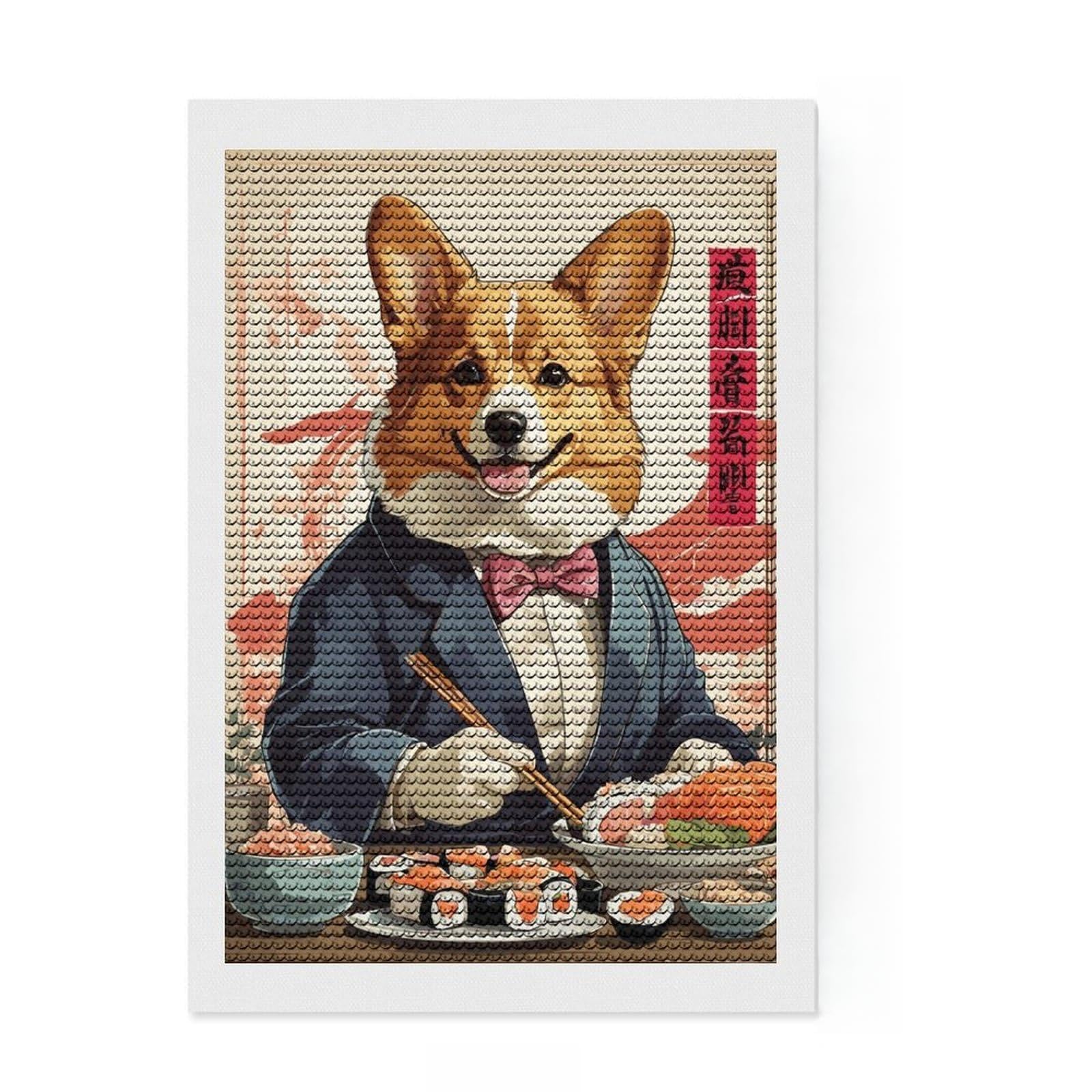 Junmoney Corgi Sushi Diamond Art Kit 8"x12", for Women, Full Kit Included, Boho Decor, Birthday Gift, Creative Leisure Activity