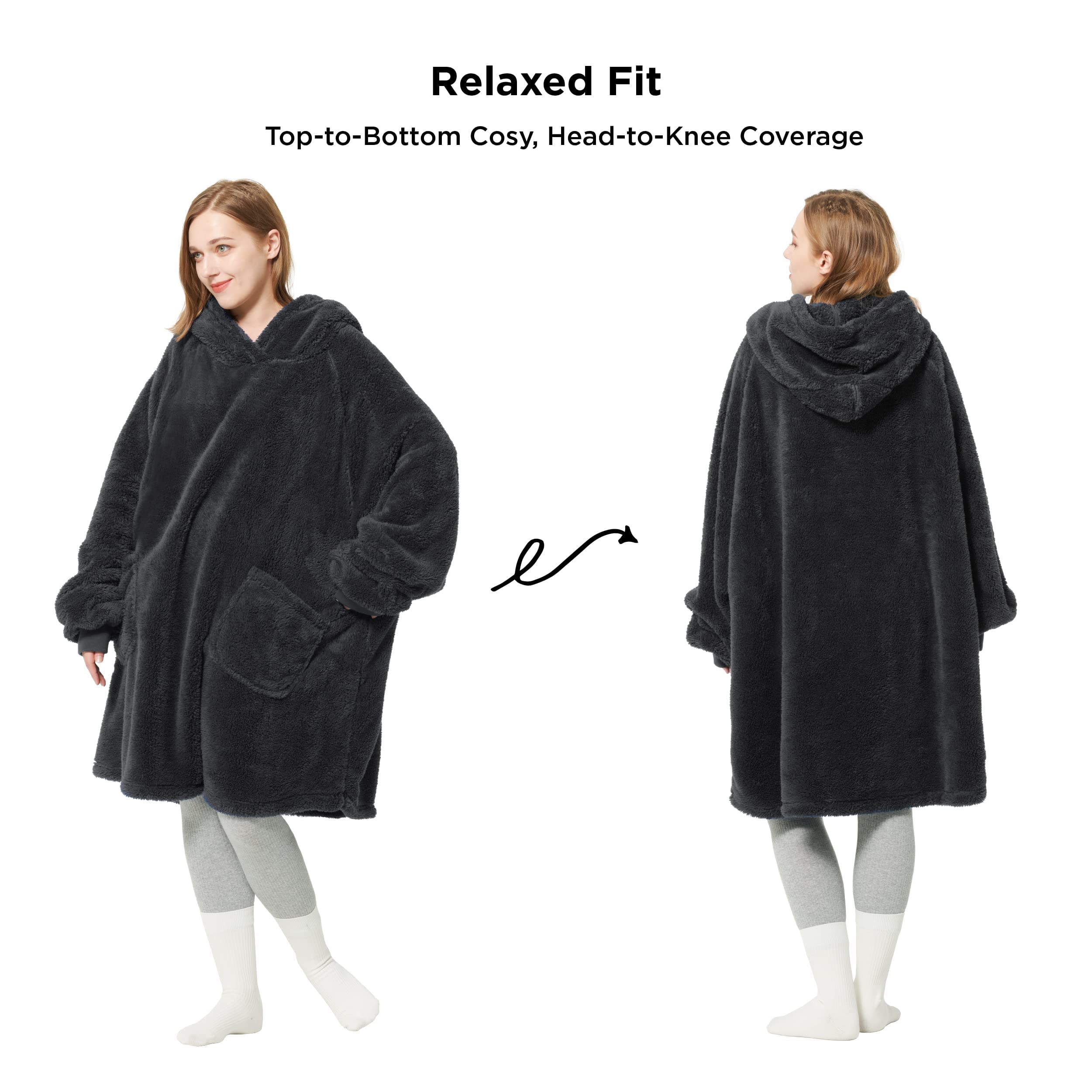 Bedsure Oversized Wearable Blanket Hoodie Women - Fluffy Fleece Hoodie  Blanket for Adults Men, Warm Hooded Blanket as Gifts for Her, Ash Black, 95  x 85 cm : Amazon.co.uk: Home u0026 Kitchen