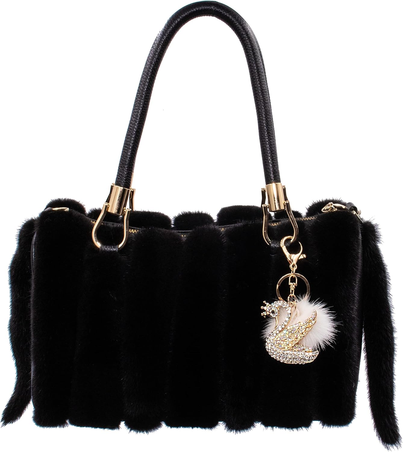 surell Sparkly Swan Keychain with Real Mink Fur Pom - Cute Soft Sensory Key Chain - Bird Keychains For Women Stylish Luxury - Image 3