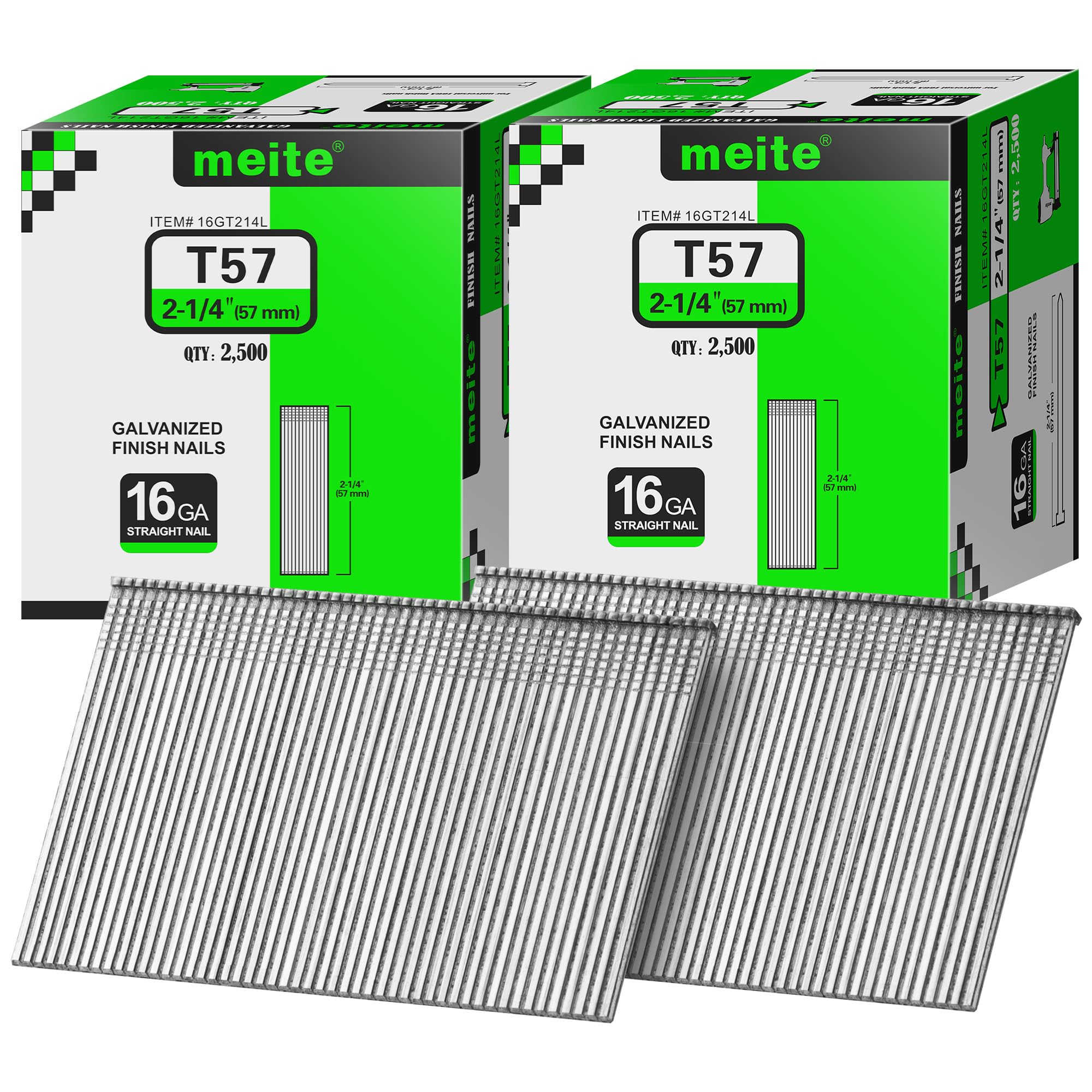 meite 16 Gauge Finish Nails 2-1/4 Inch Galvanized Straight T-Nails 5,000PCS