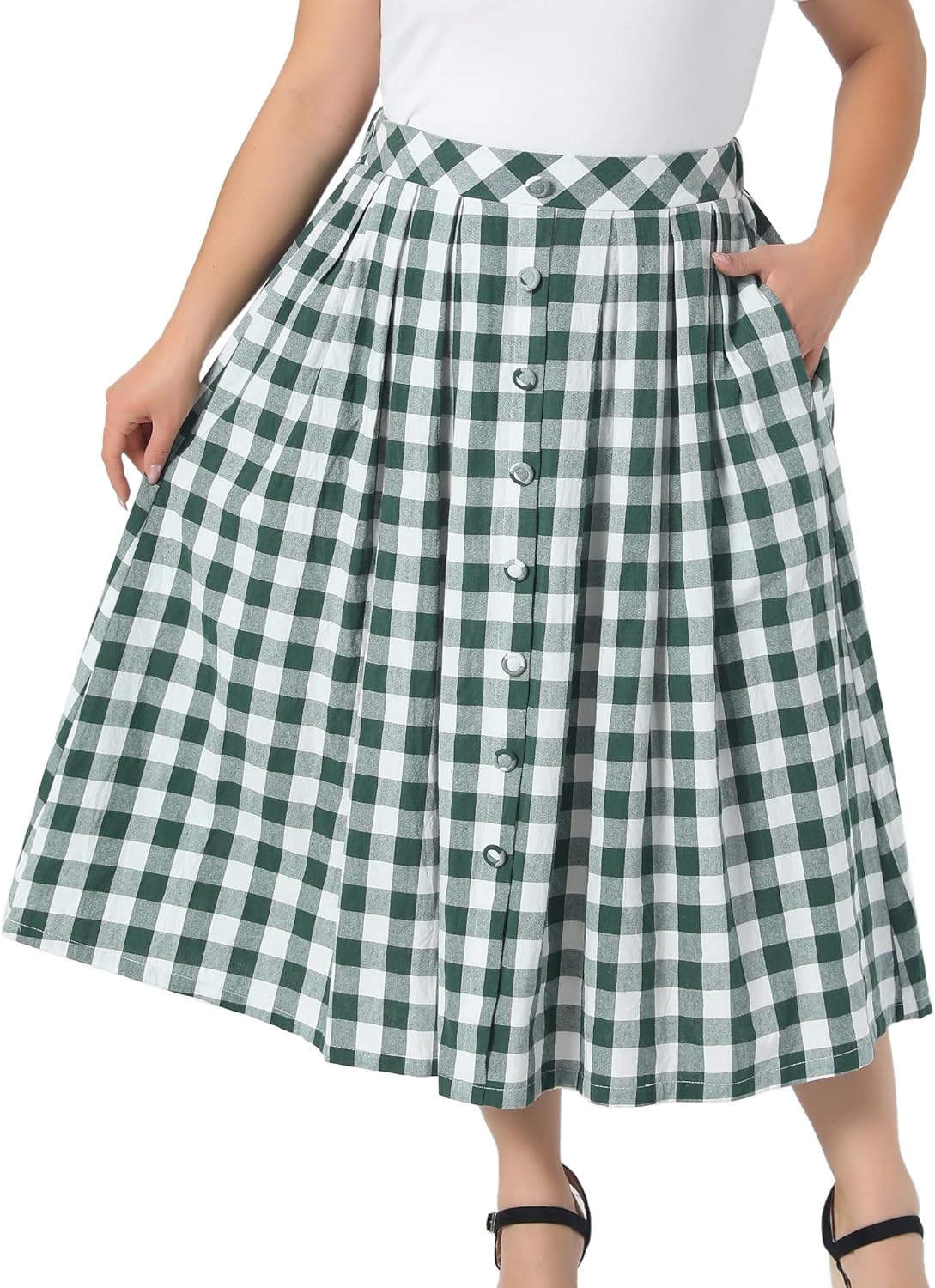 Agnes Orinda Women's Plus Size Plaid Skirt Maxi Vintage High Waisted A Line Checkered Gingham Skirt Flowy with Pockets - Image 2