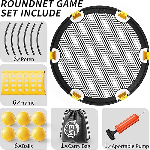 Miniatura 4 de TEMI Juego de juego para exteriores incluye 6 bolas, red y bolsa de transporte, juego de pelota de playa para adultos, niños y familia, jugar al