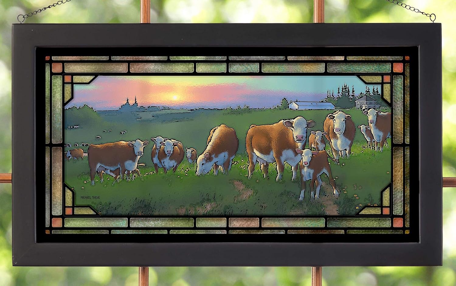 Wild Wings 5386500038 Herefords Cows Stained Glass Art, 23-inch Width